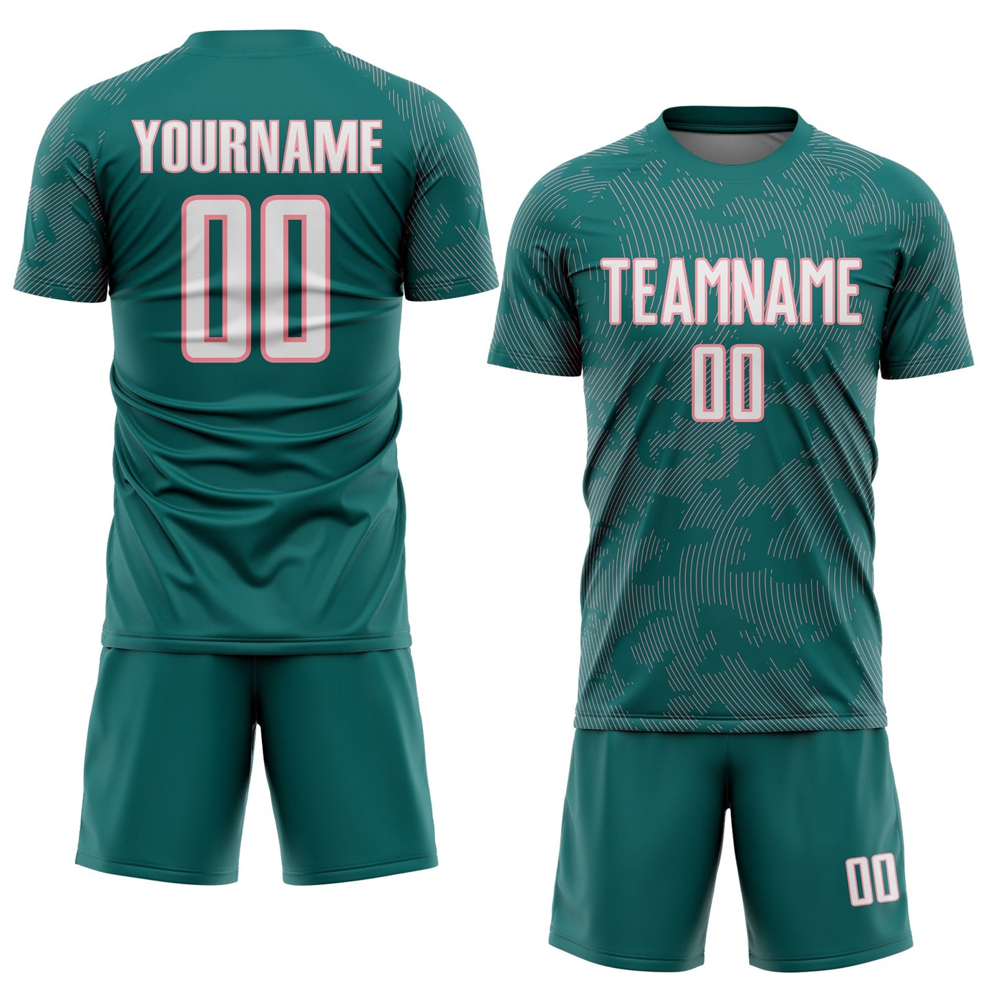 Custom Teal White-Medium Pink Curve Lines Sublimation Soccer Uniform Jersey view 2