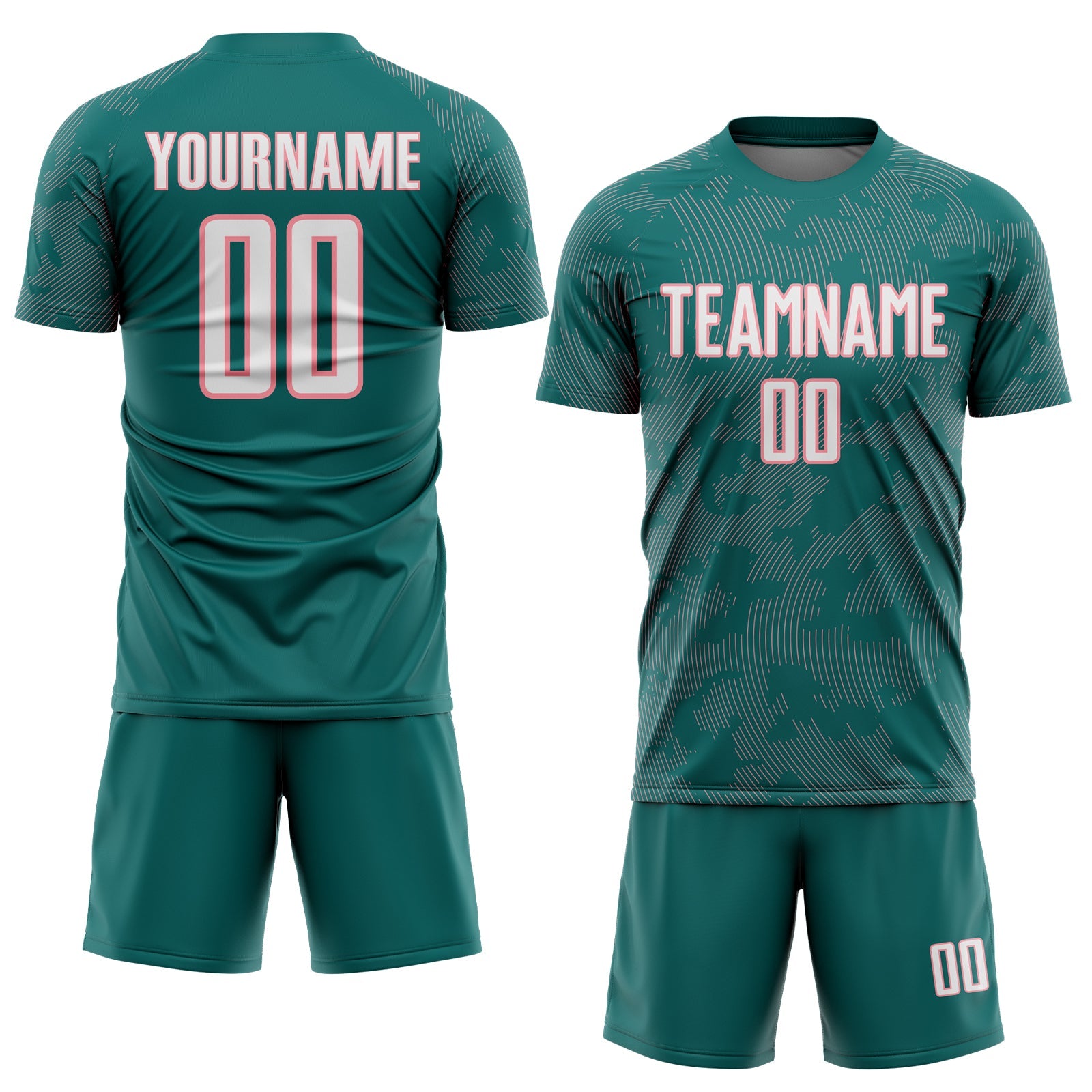 Custom Teal White-Medium Pink Curve Lines Sublimation Soccer Uniform Jersey view 2