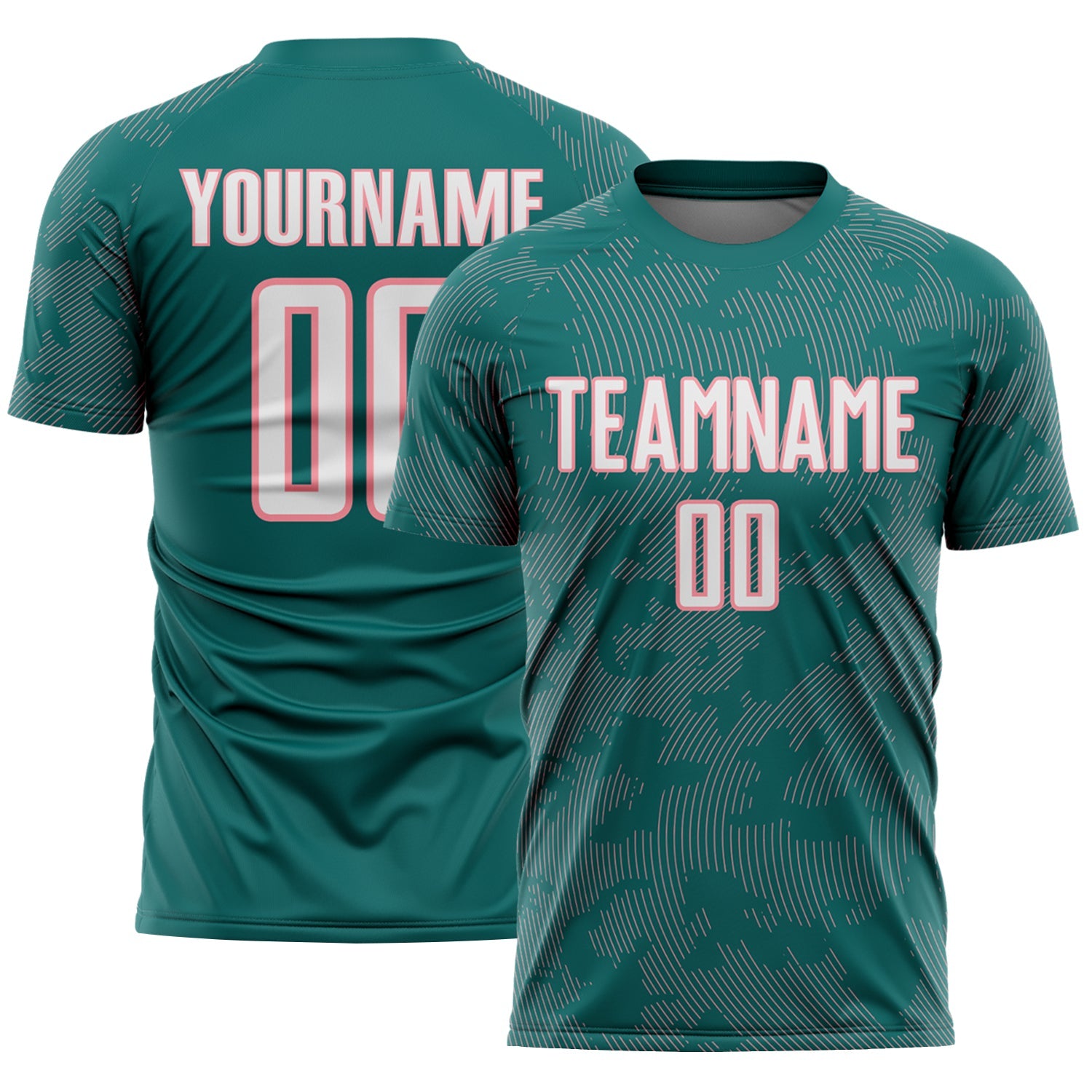 Custom Teal White-Medium Pink Curve Lines Sublimation Soccer Uniform Jersey - Main View