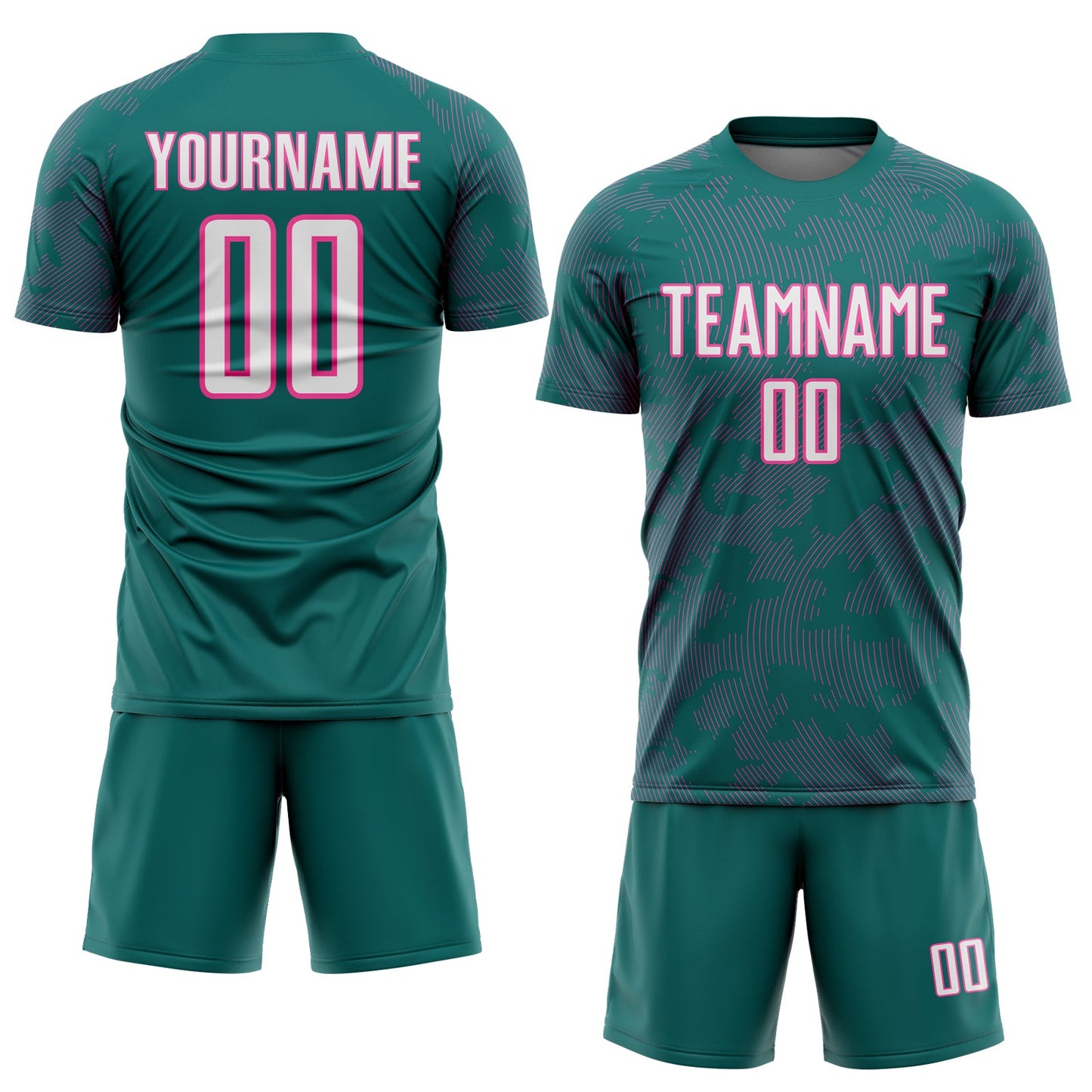Custom Teal White-Pink Curve Lines Sublimation Soccer Uniform Jersey view 2