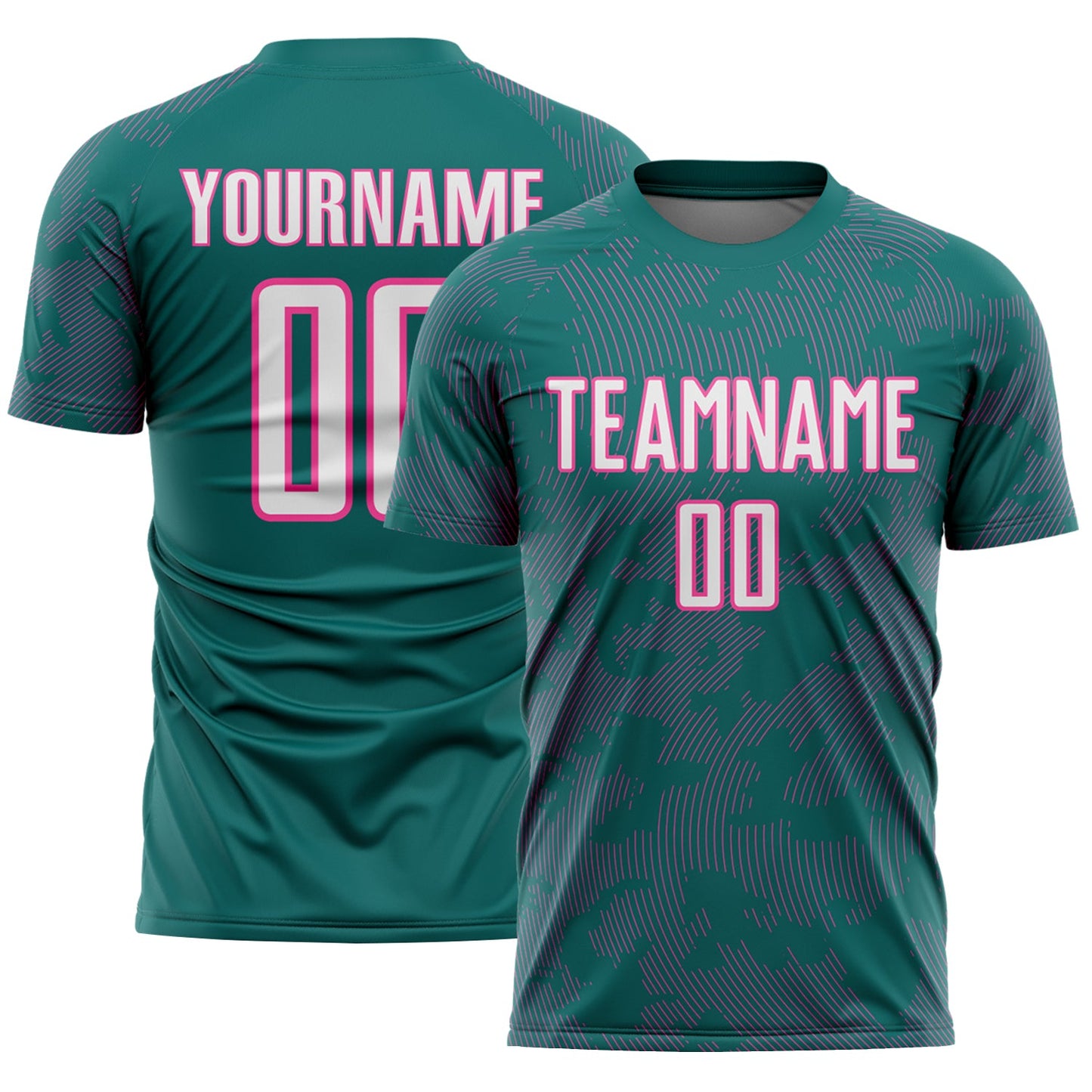 Custom Teal White-Pink Curve Lines Sublimation Soccer Uniform Jersey - Main View