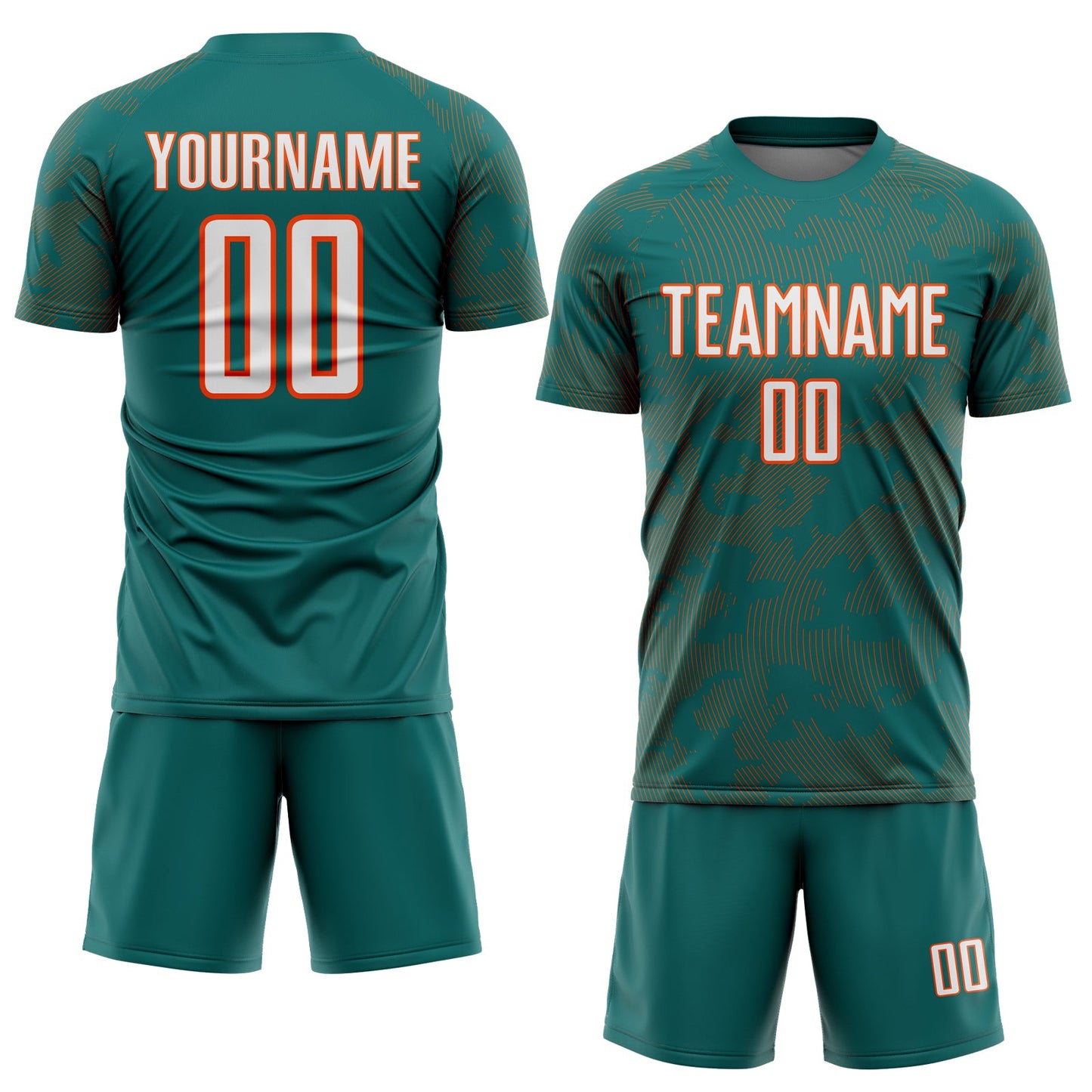 Custom Teal White-Orange Curve Lines Sublimation Soccer Uniform Jersey view 2
