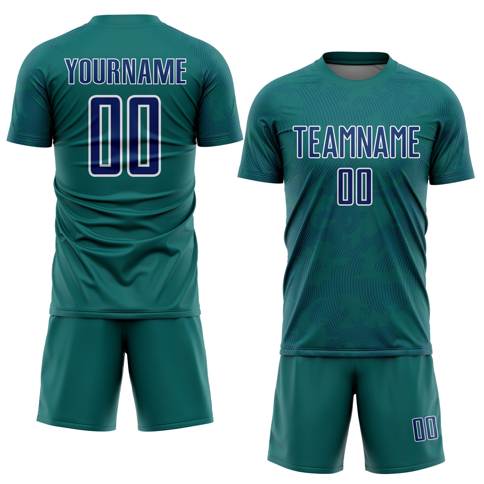Custom Teal US Navy Blue-White Curve Lines Sublimation Soccer Uniform Jersey view 2