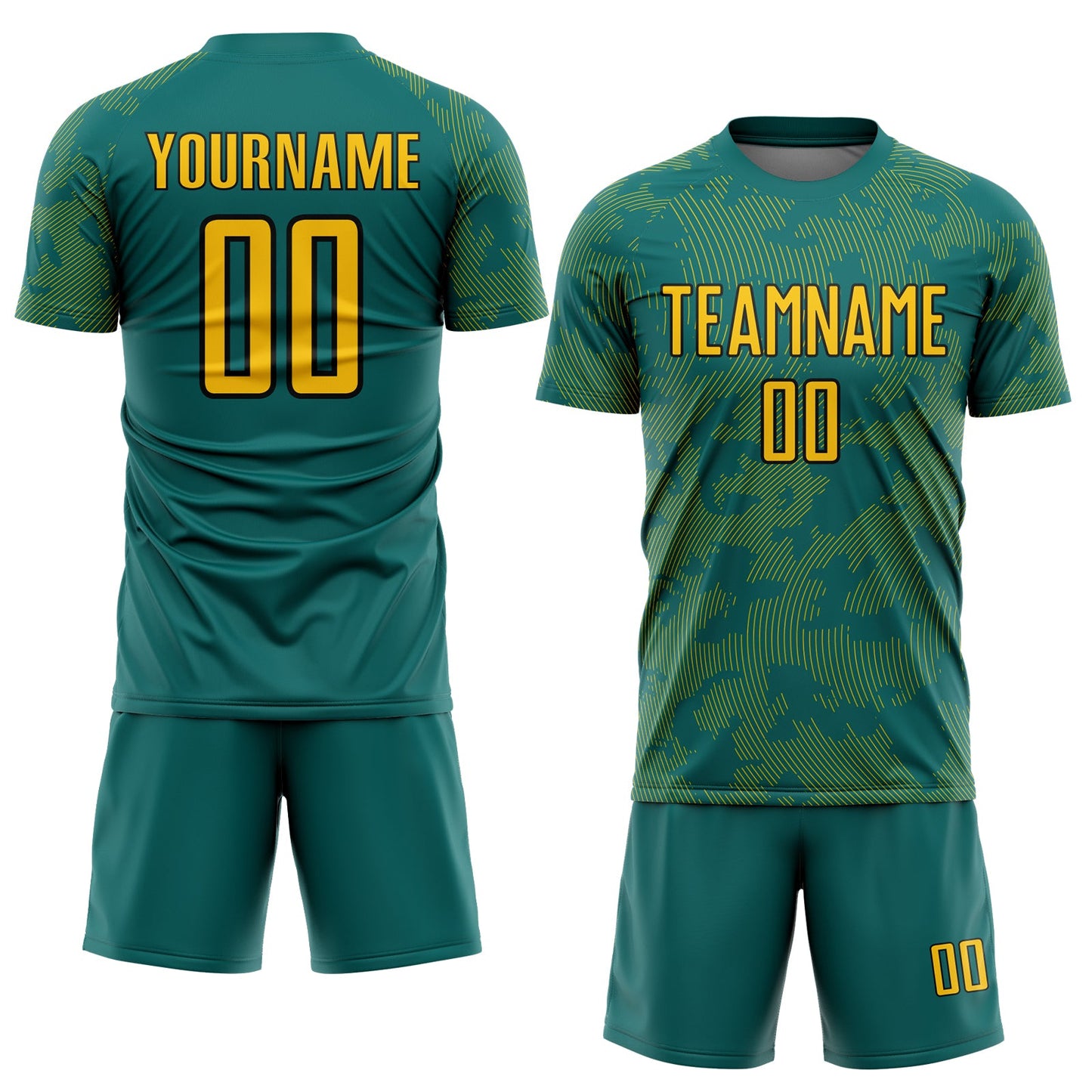 Custom Teal Yellow-Black Curve Lines Sublimation Soccer Uniform Jersey view 2