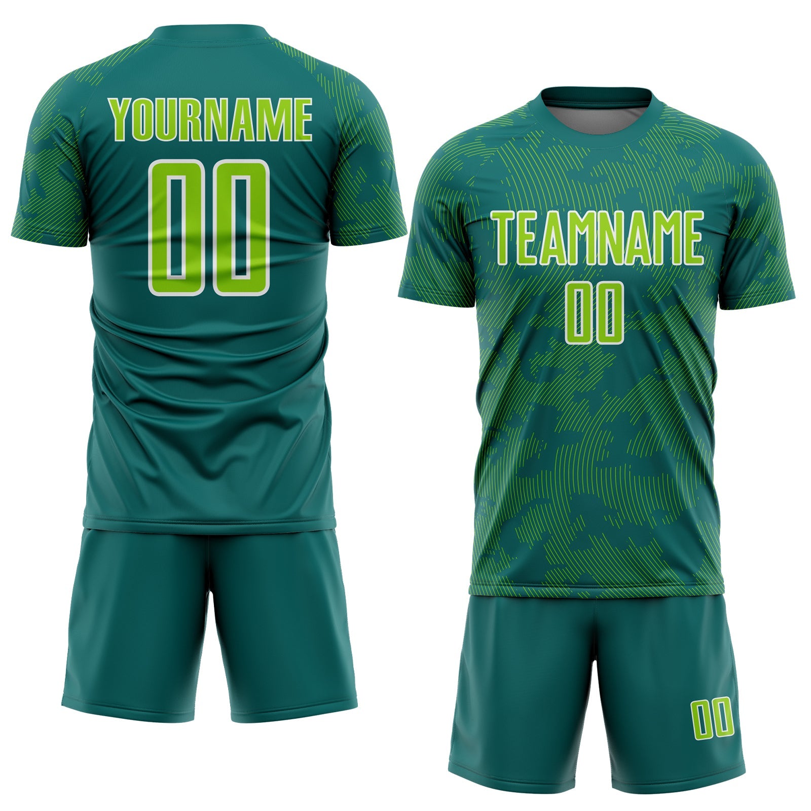 Custom Teal Neon Green-White Curve Lines Sublimation Soccer Uniform Jersey view 2
