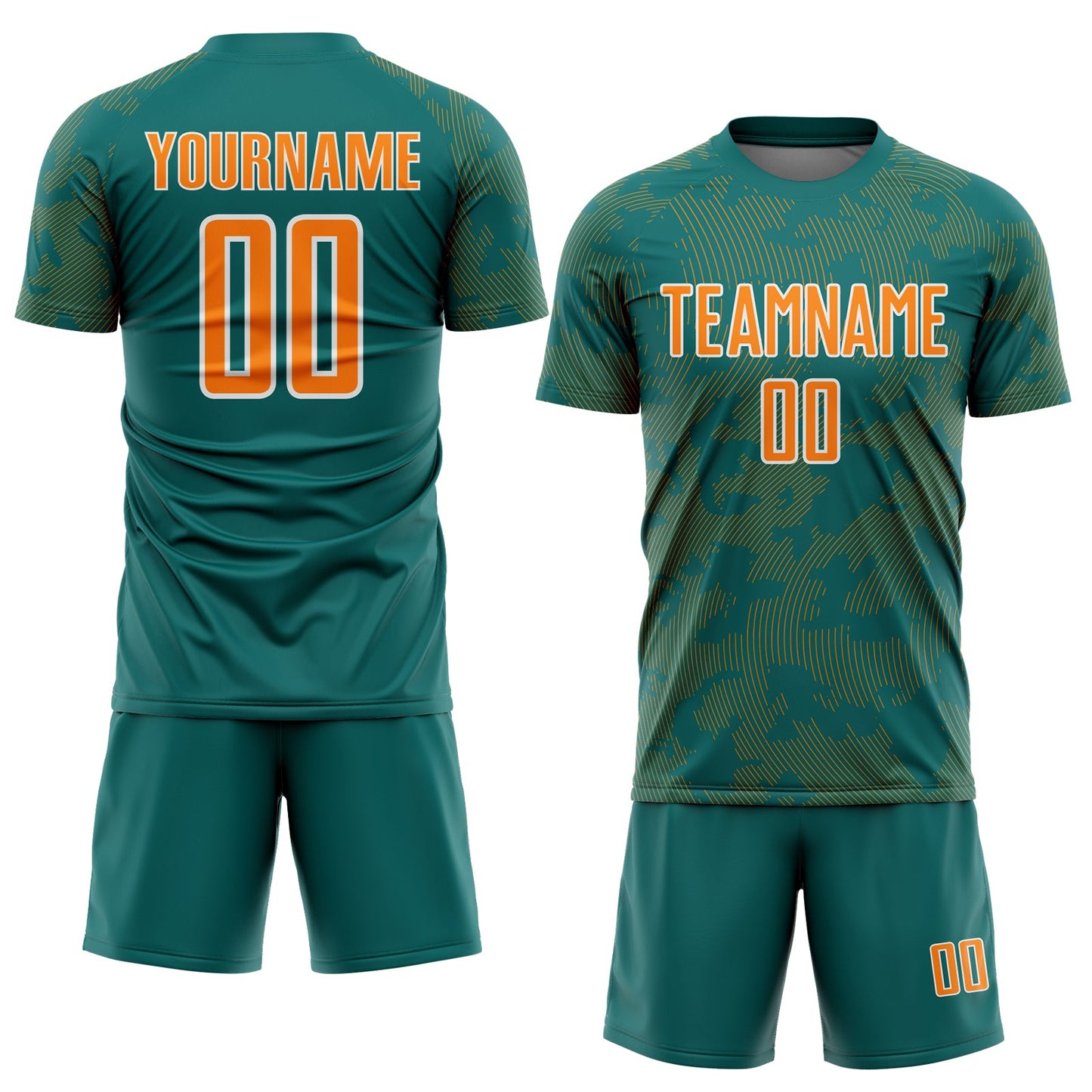 Custom Teal Bay Orange-White Curve Lines Sublimation Soccer Uniform Jersey view 2