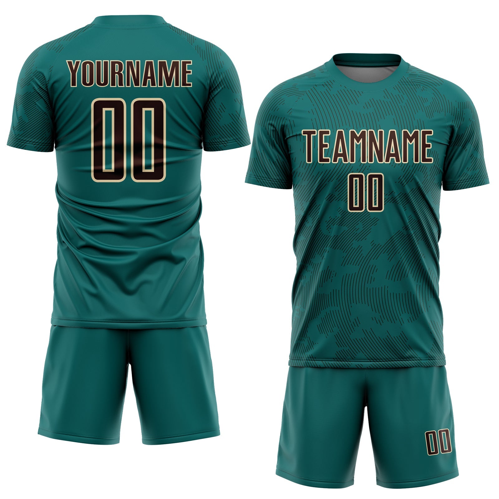 Custom Teal Brown-Cream Curve Lines Sublimation Soccer Uniform Jersey view 2