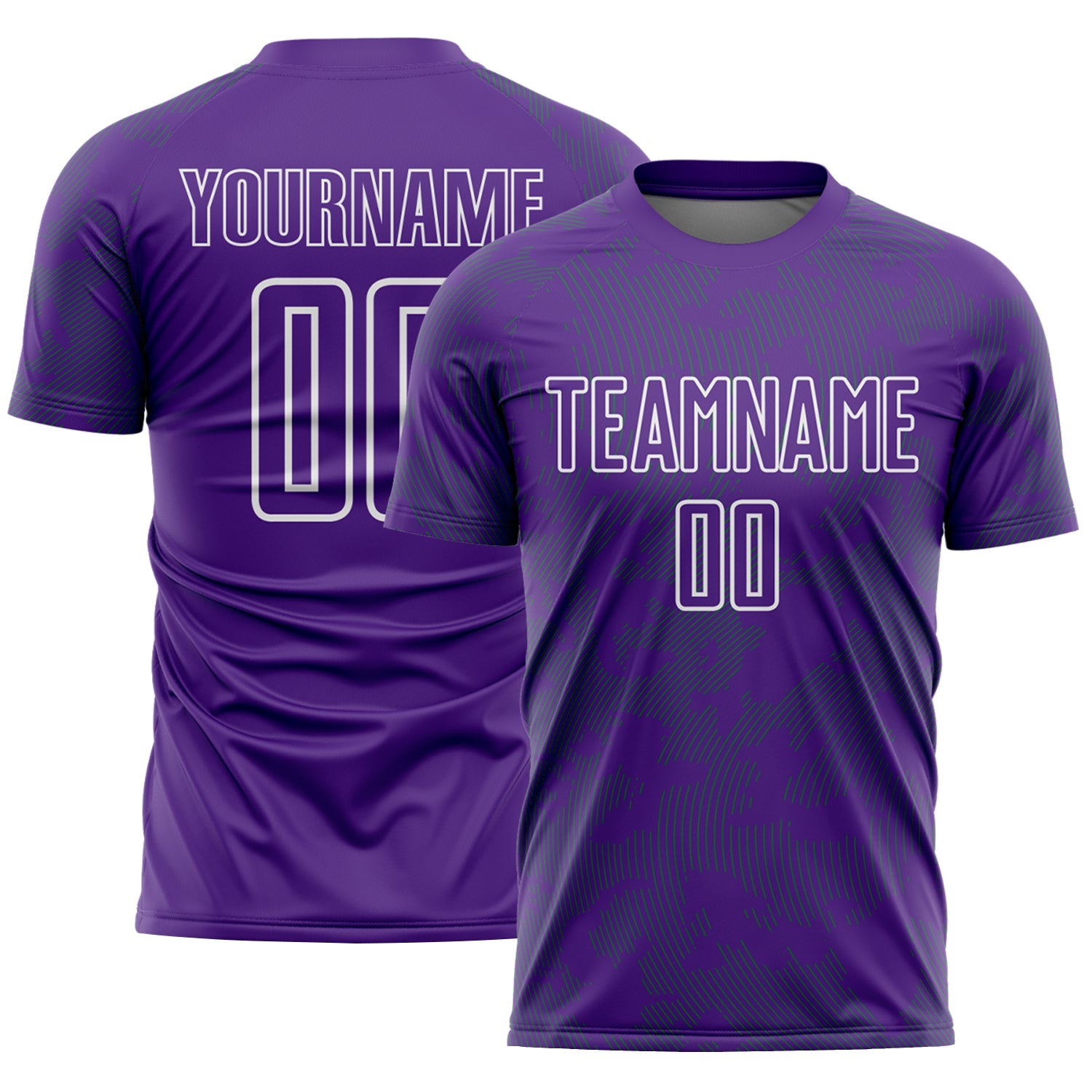 Custom Purple Grass Green-White Curve Lines Sublimation Soccer Uniform Jersey - Main View