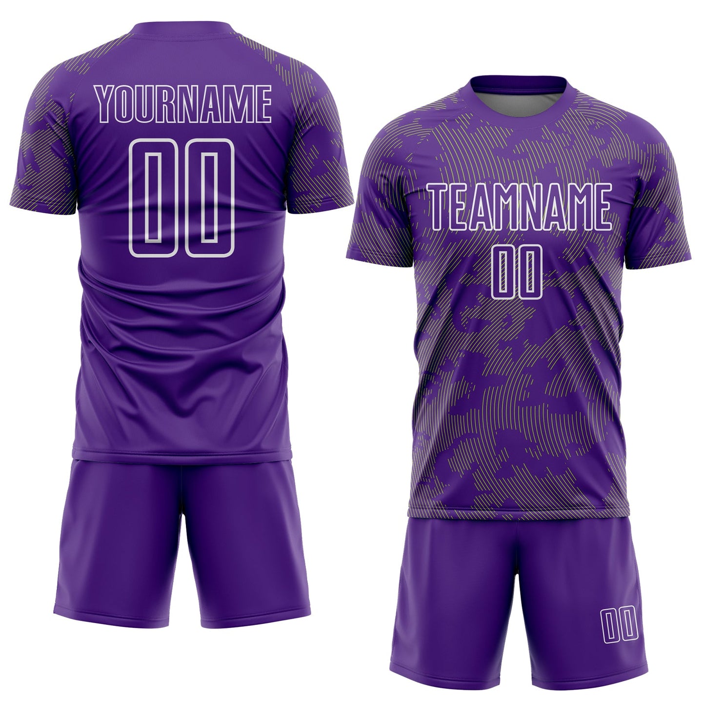 Custom Purple Neon Green-White Curve Lines Sublimation Soccer Uniform Jersey view 2