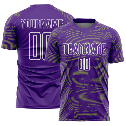 Custom Purple Neon Green-White Curve Lines Sublimation Soccer Uniform Jersey - Main View