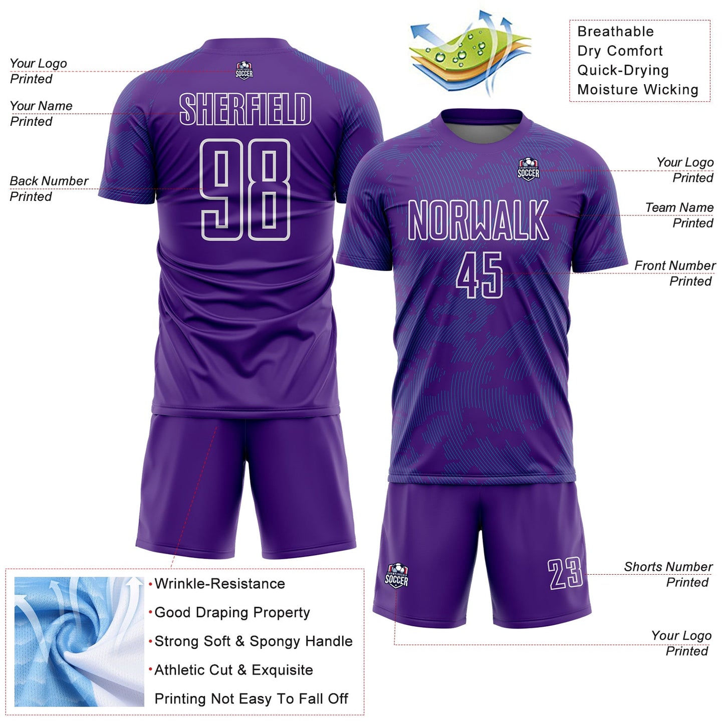 Custom Purple Teal-White Curve Lines Sublimation Soccer Uniform Jersey view 4