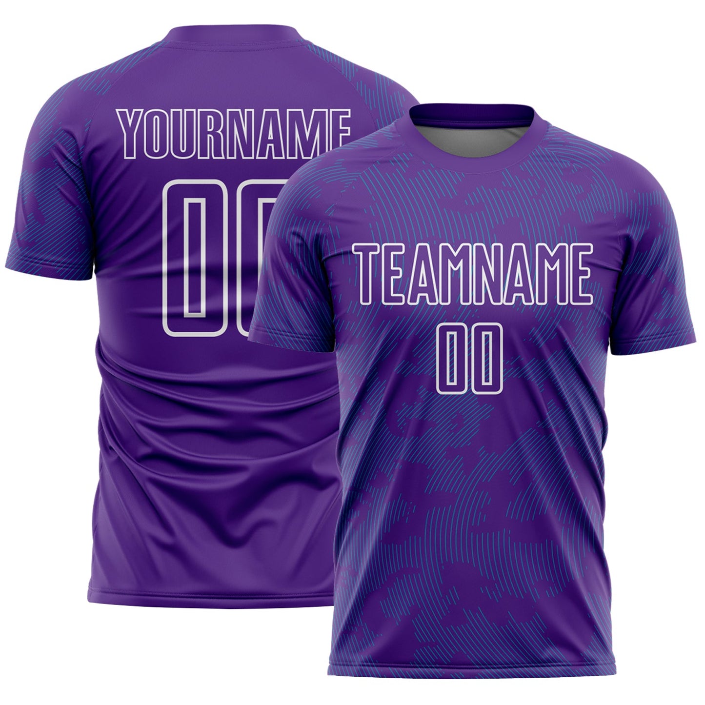 Custom Purple Teal-White Curve Lines Sublimation Soccer Uniform Jersey - Main View