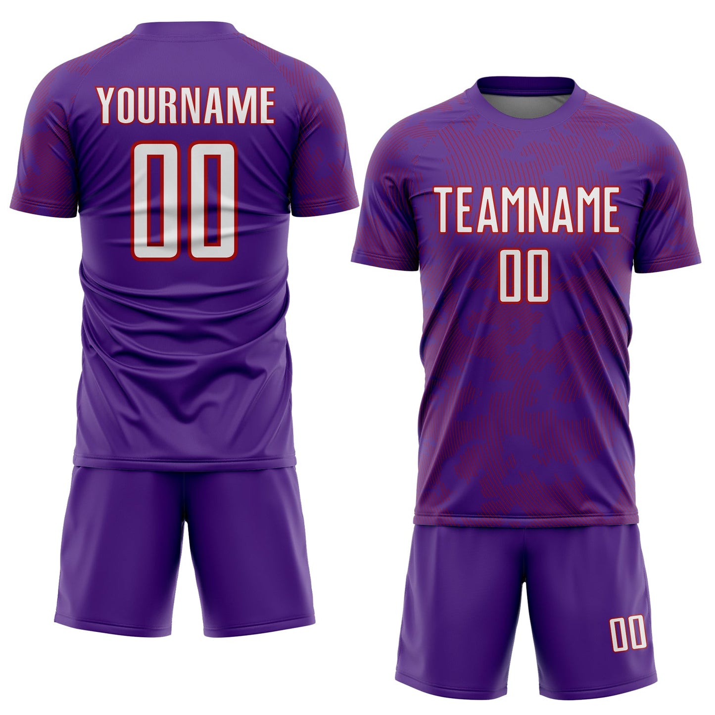 Custom Purple White-Red Curve Lines Sublimation Soccer Uniform Jersey view 2