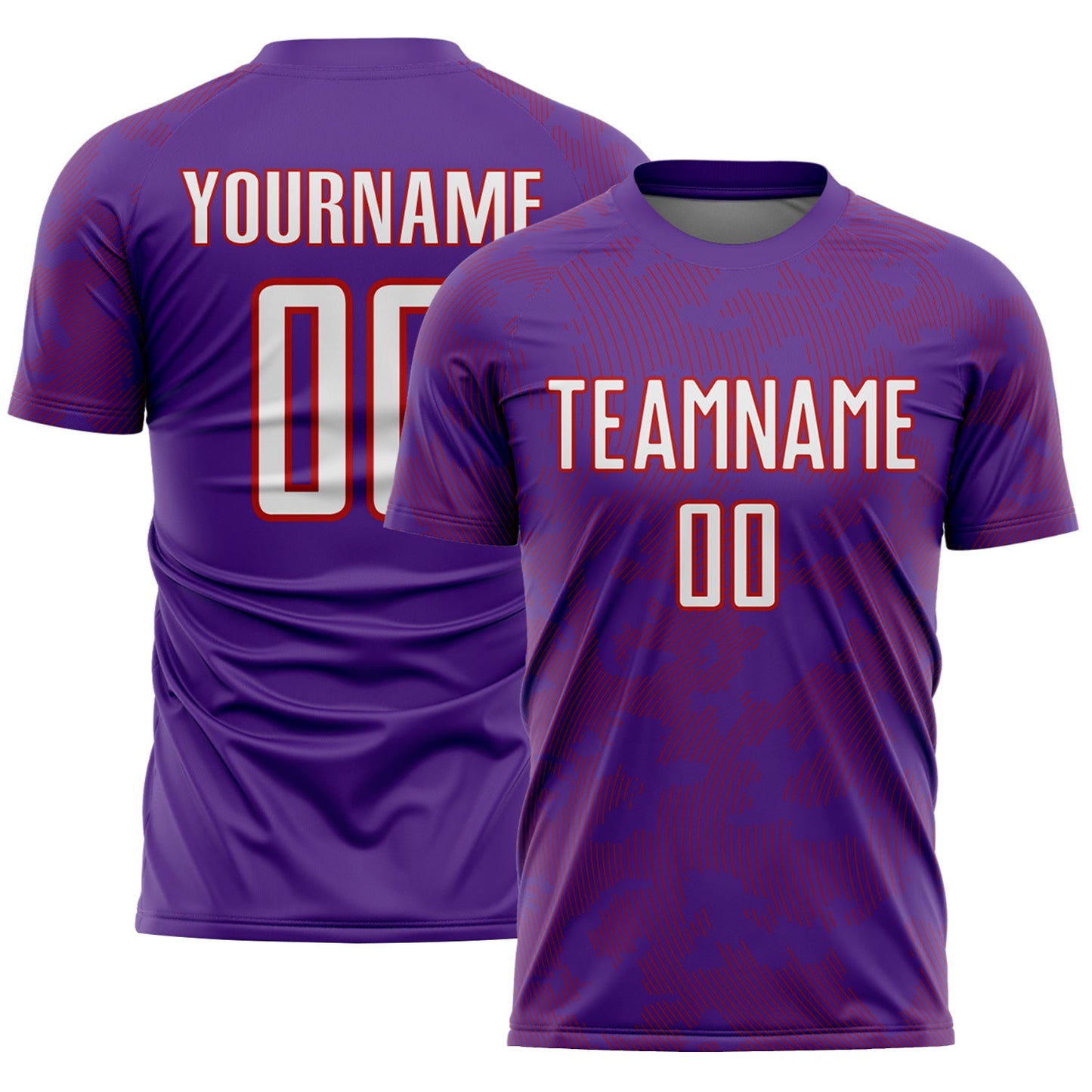 Custom Purple White-Red Curve Lines Sublimation Soccer Uniform Jersey - Main View