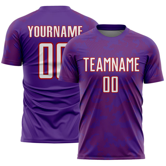 Custom Purple White-Red Curve Lines Sublimation Soccer Uniform Jersey - Main View
