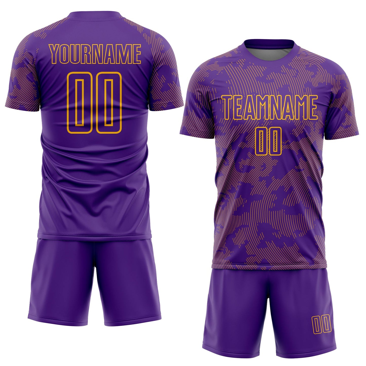 Custom Purple-Gold Curve Lines Sublimation Soccer Uniform Jersey view 2