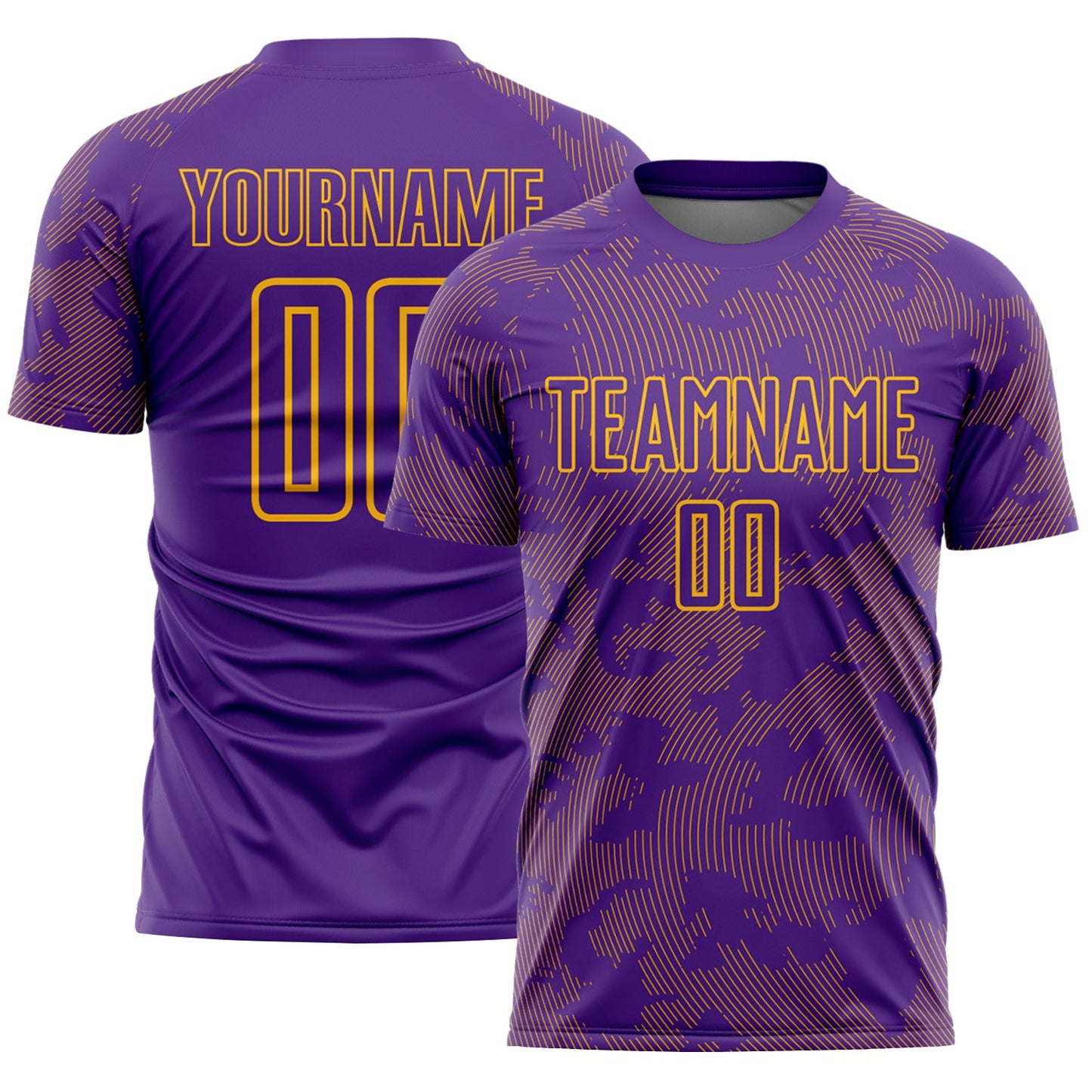 Custom Purple-Gold Curve Lines Sublimation Soccer Uniform Jersey - Main View