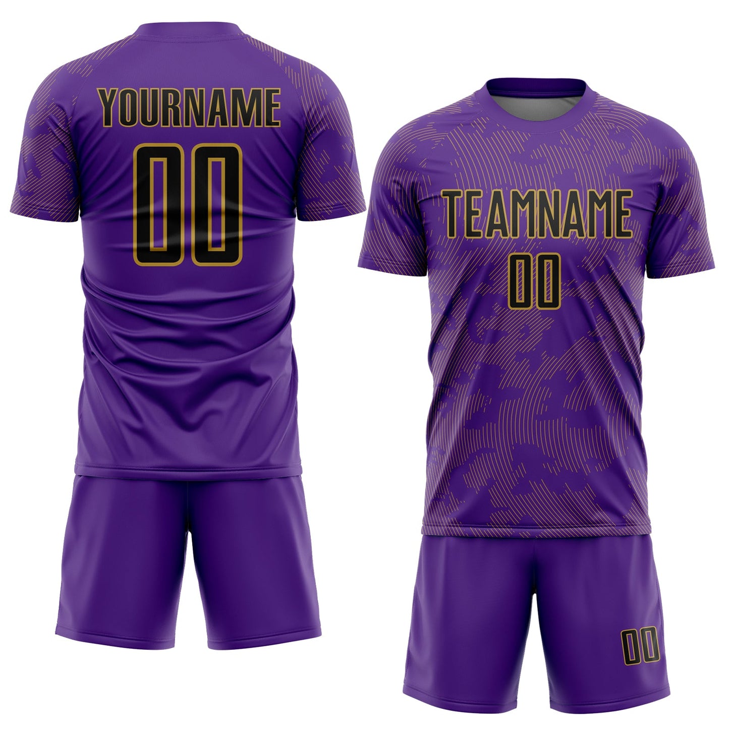 Custom Purple Black-Old Gold Curve Lines Sublimation Soccer Uniform Jersey view 2
