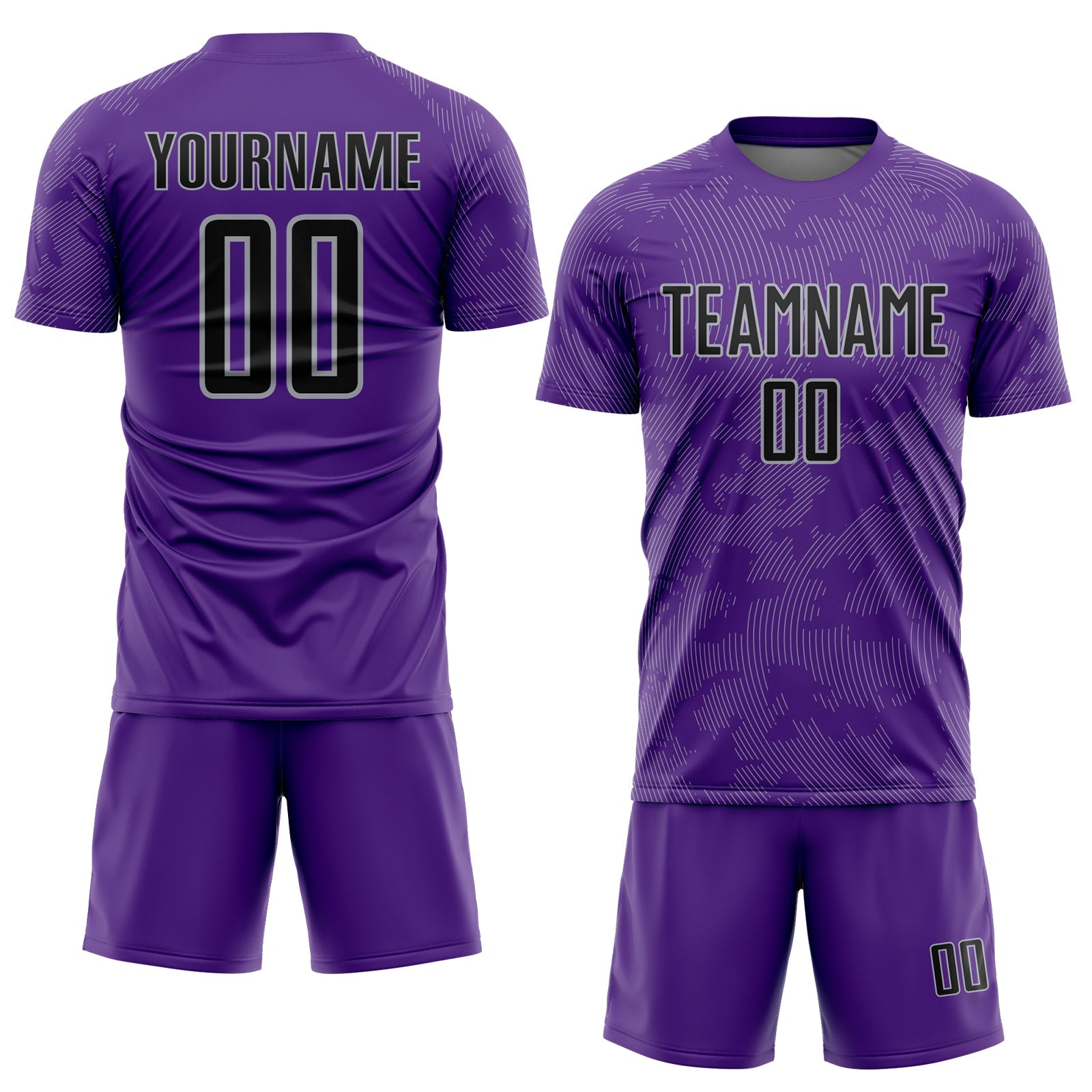 Custom Purple Black-Gray Curve Lines Sublimation Soccer Uniform Jersey view 2