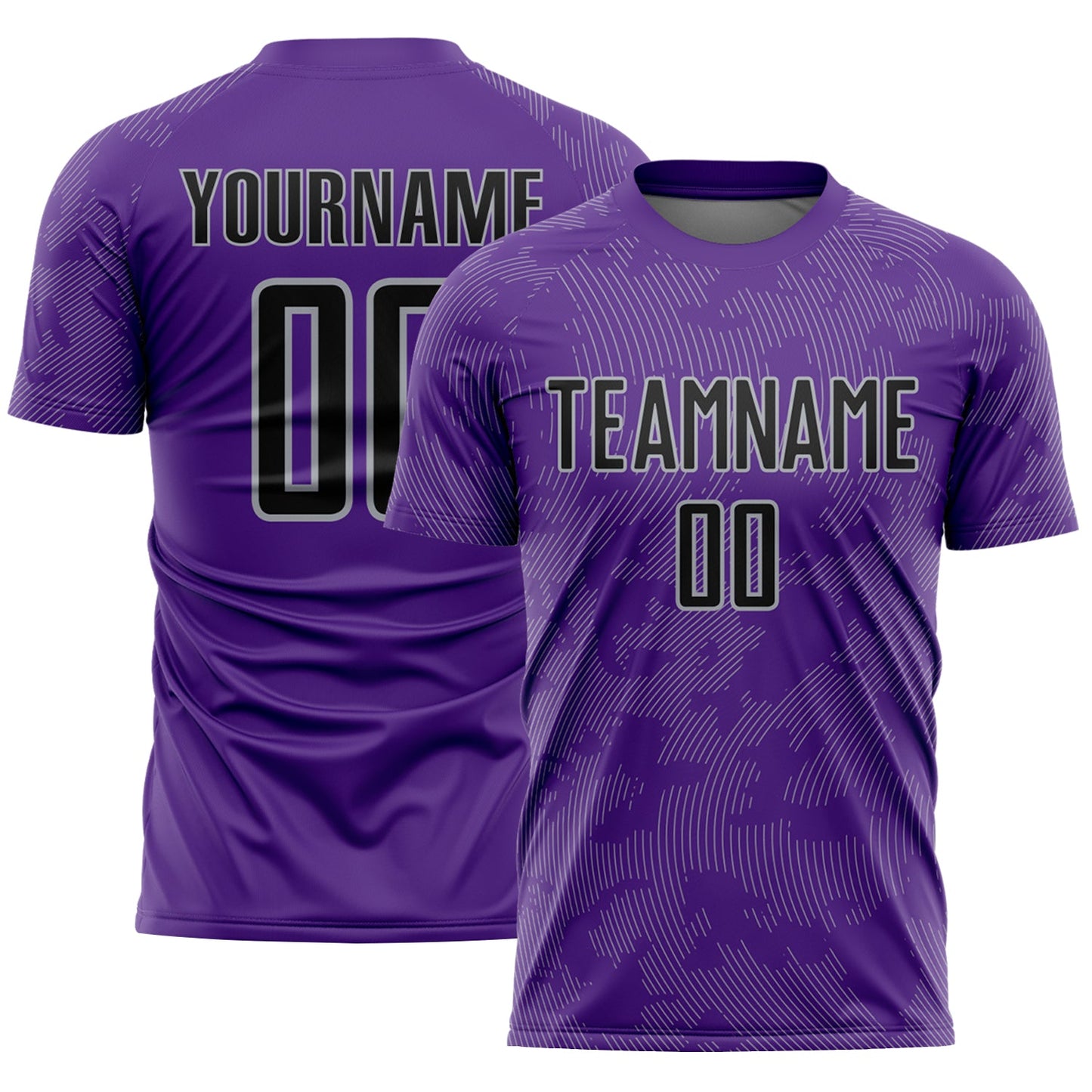 Custom Purple Black-Gray Curve Lines Sublimation Soccer Uniform Jersey - Main View