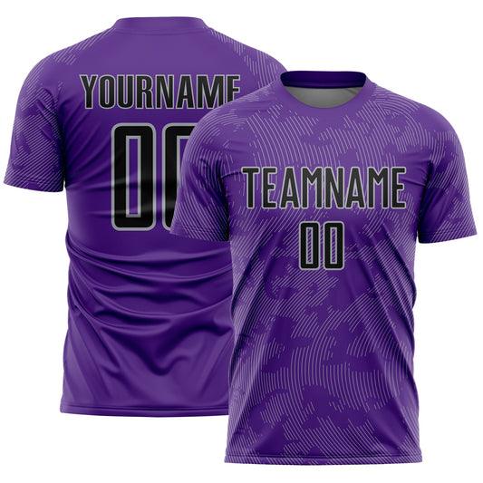 Custom Purple Black-Gray Curve Lines Sublimation Soccer Uniform Jersey - Main View