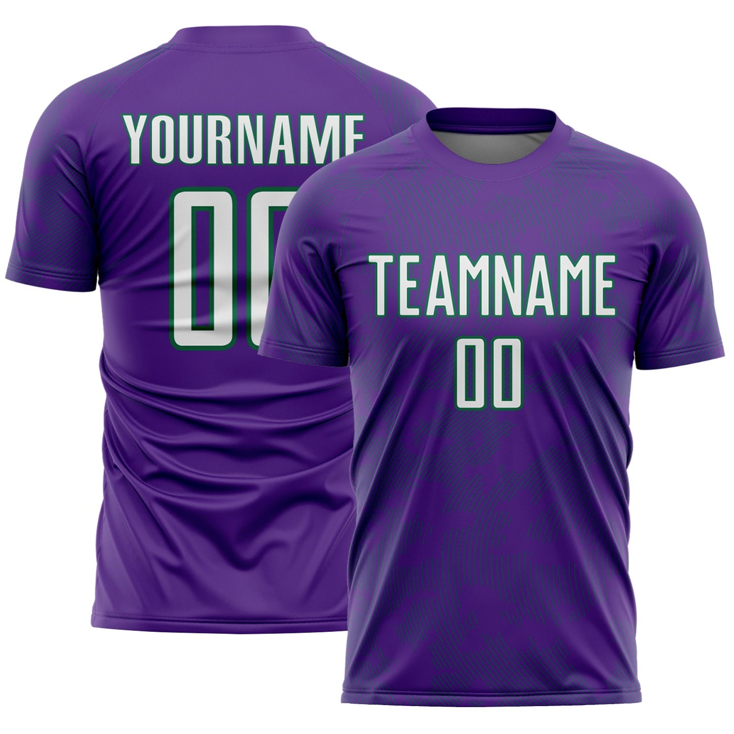 Custom Purple White-Kelly Green Curve Lines Sublimation Soccer Uniform Jersey - Main View