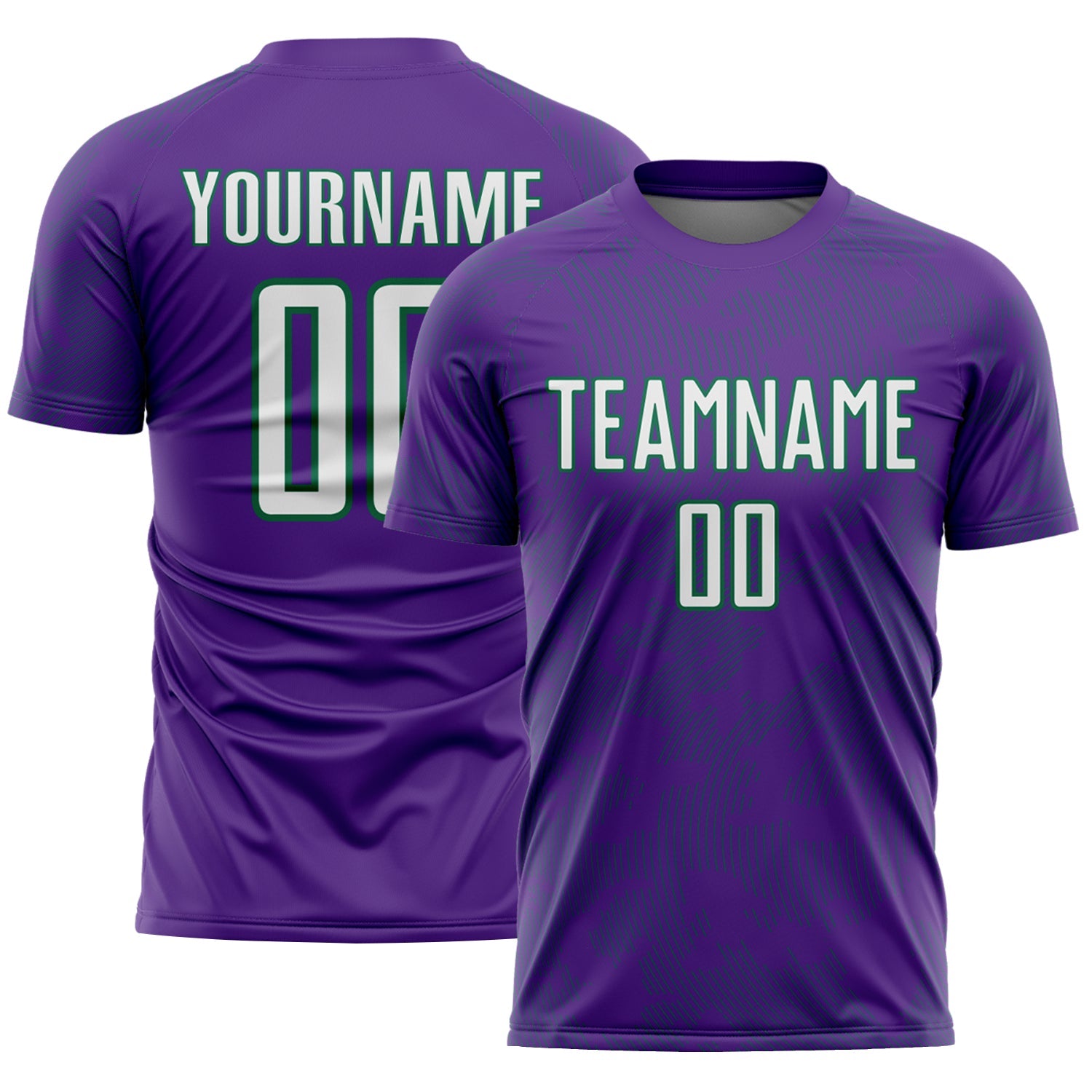 Custom Purple White-Kelly Green Curve Lines Sublimation Soccer Uniform Jersey - Main View