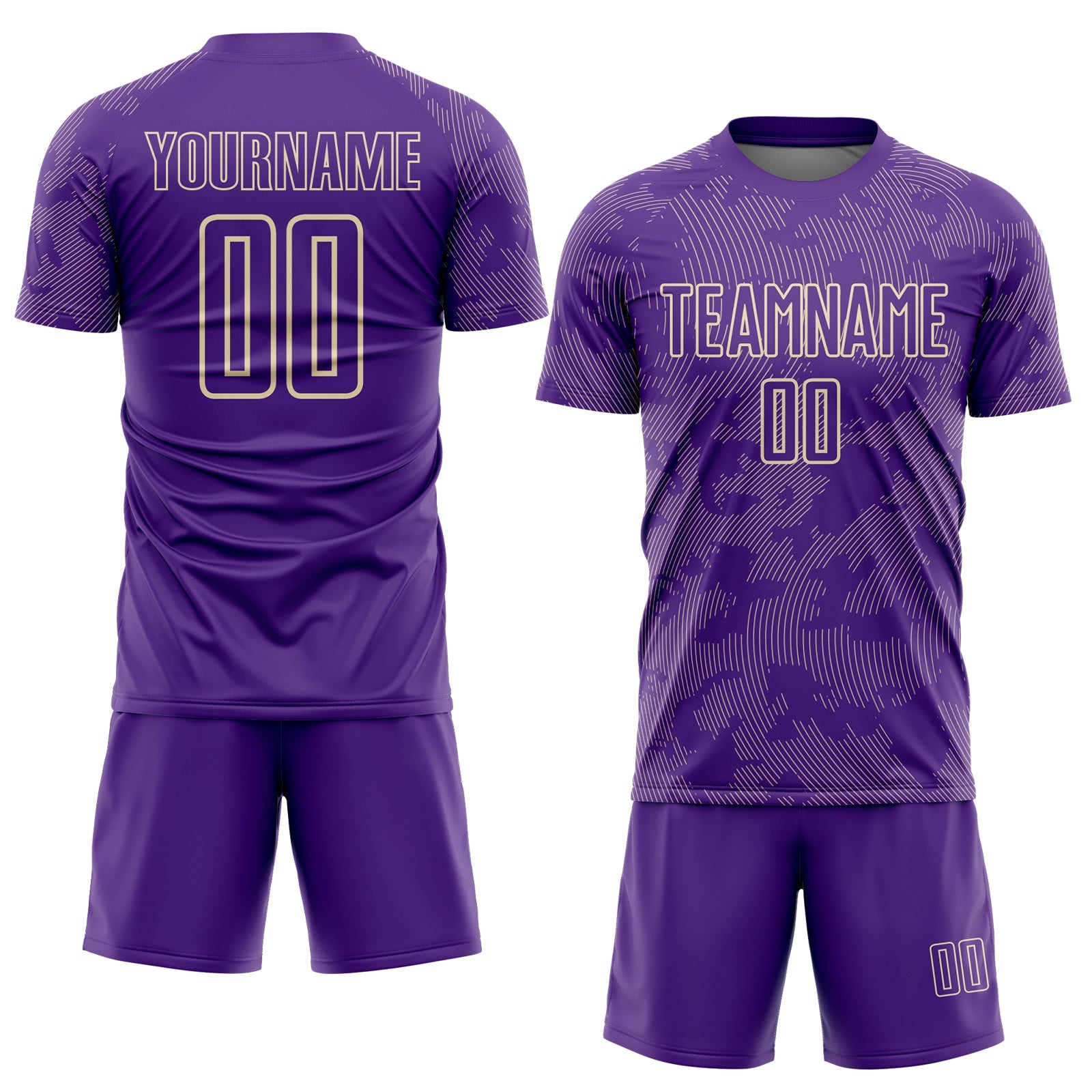 Custom Purple-Cream Curve Lines Sublimation Soccer Uniform Jersey view 2