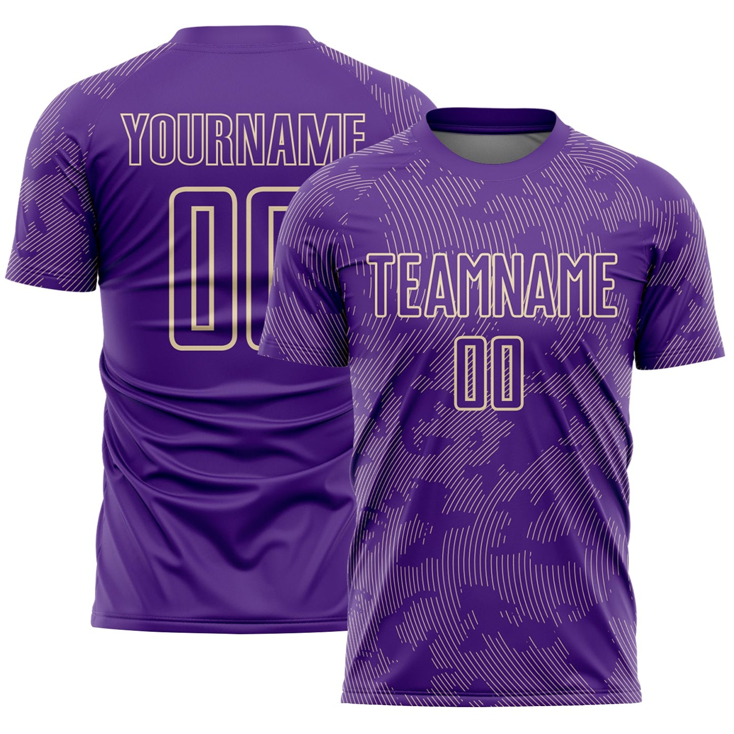 Custom Purple-Cream Curve Lines Sublimation Soccer Uniform Jersey - Main View