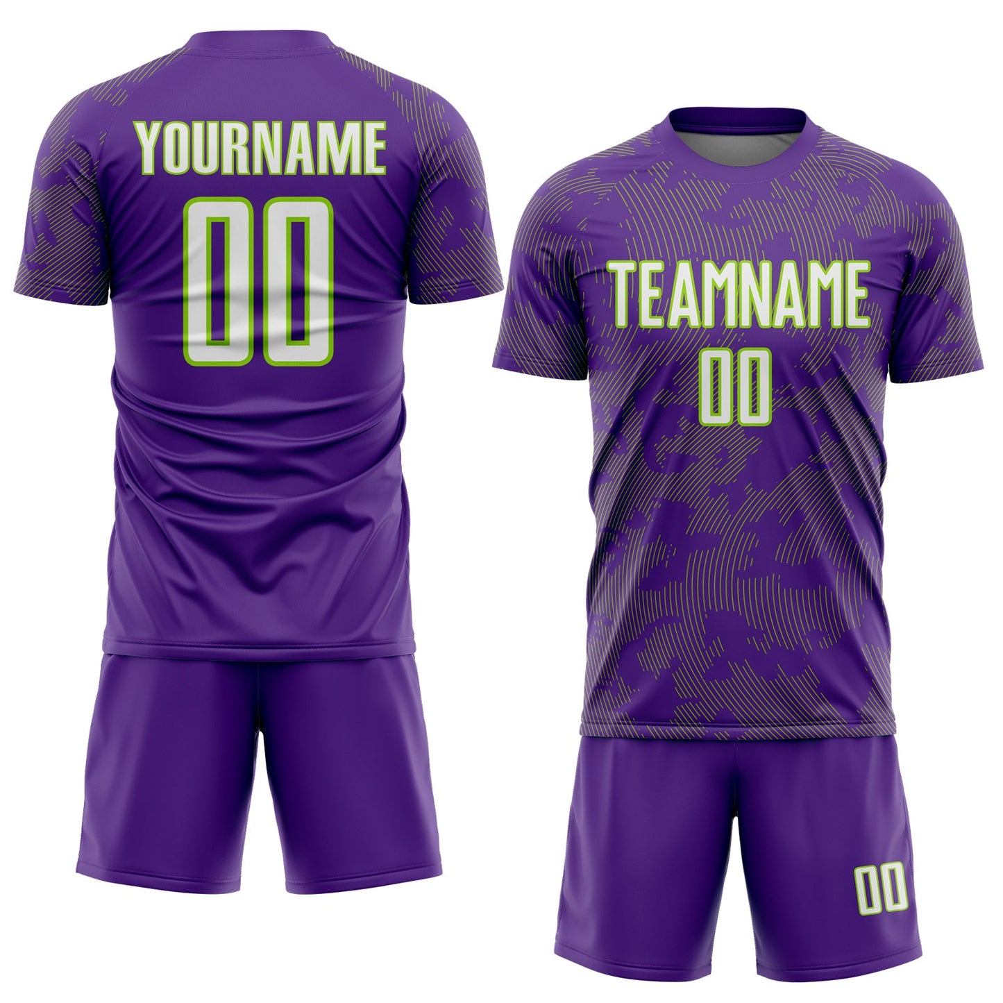 Custom Purple White-Neon Green Curve Lines Sublimation Soccer Uniform Jersey view 2