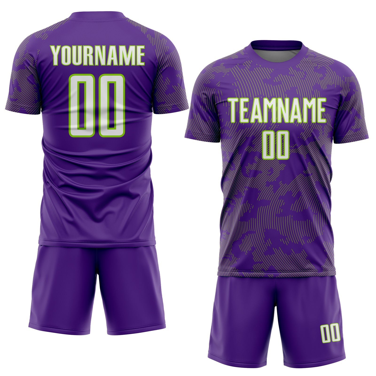 Custom Purple White-Neon Green Curve Lines Sublimation Soccer Uniform Jersey view 2