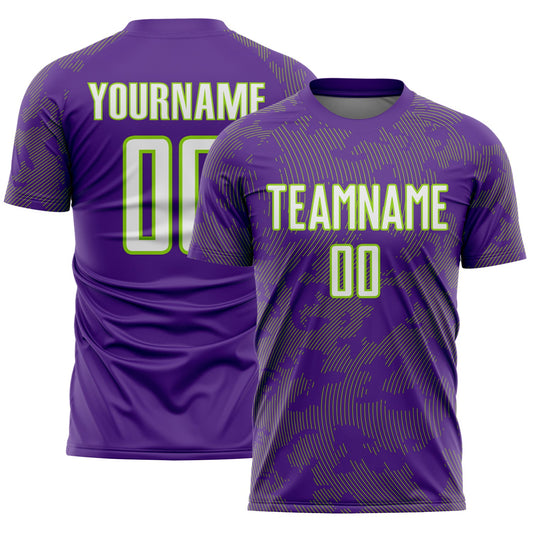 Custom Purple White-Neon Green Curve Lines Sublimation Soccer Uniform Jersey - Main View