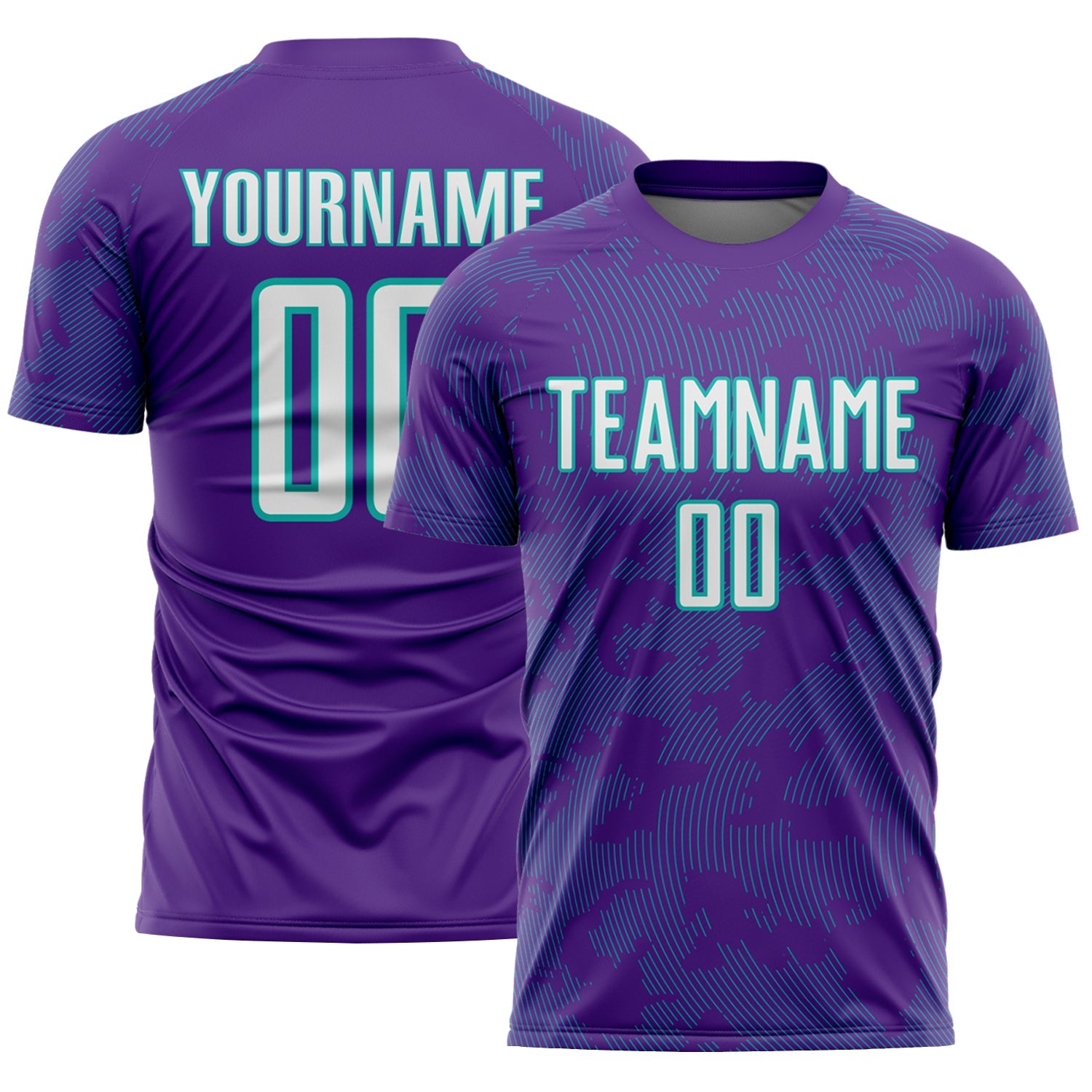 Custom Purple White-Aqua Curve Lines Sublimation Soccer Uniform Jersey - Main View