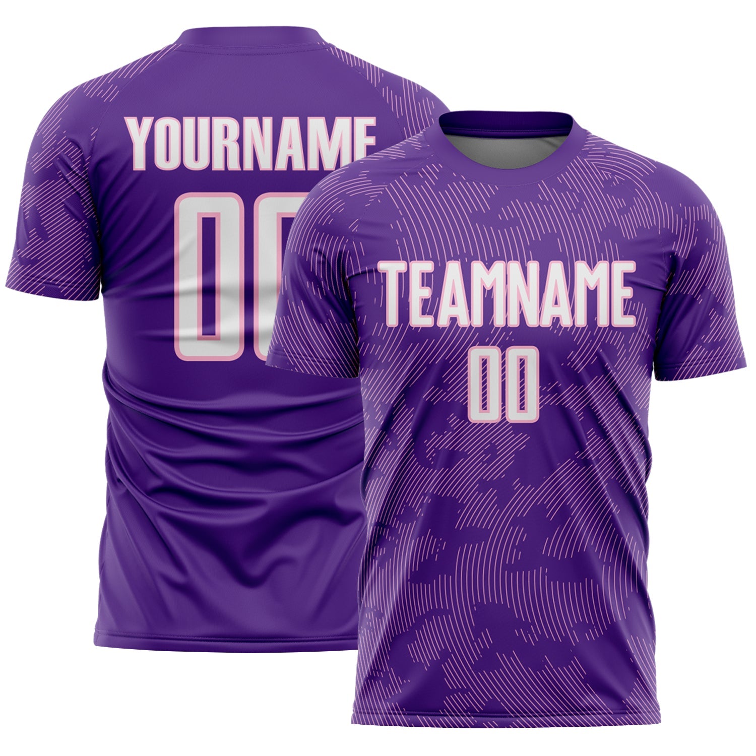 Custom Purple White-Light Pink Curve Lines Sublimation Soccer Uniform Jersey - Main View