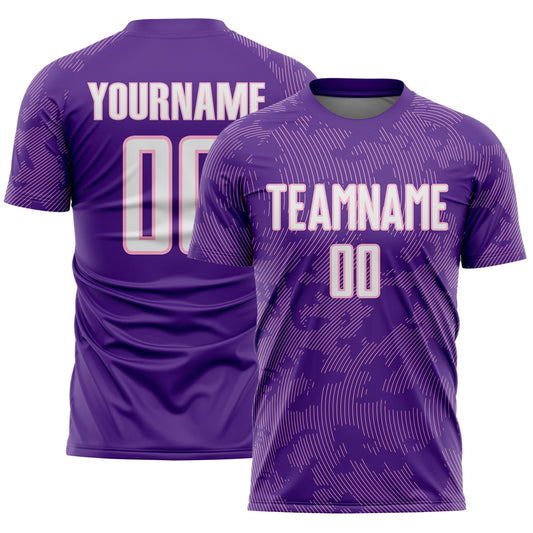 Custom Purple White-Light Pink Curve Lines Sublimation Soccer Uniform Jersey - Main View