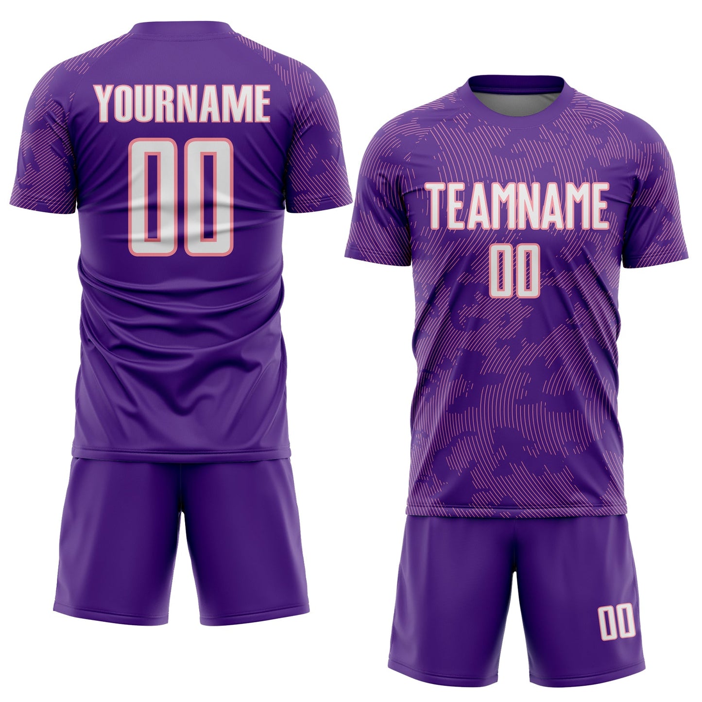 Custom Purple White-Medium Pink Curve Lines Sublimation Soccer Uniform Jersey view 2