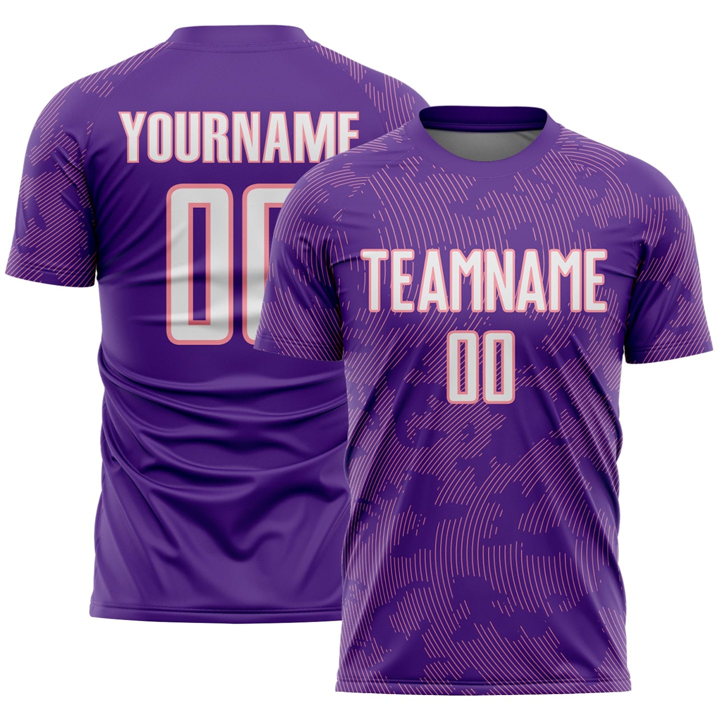 Custom Purple White-Medium Pink Curve Lines Sublimation Soccer Uniform Jersey - Main View