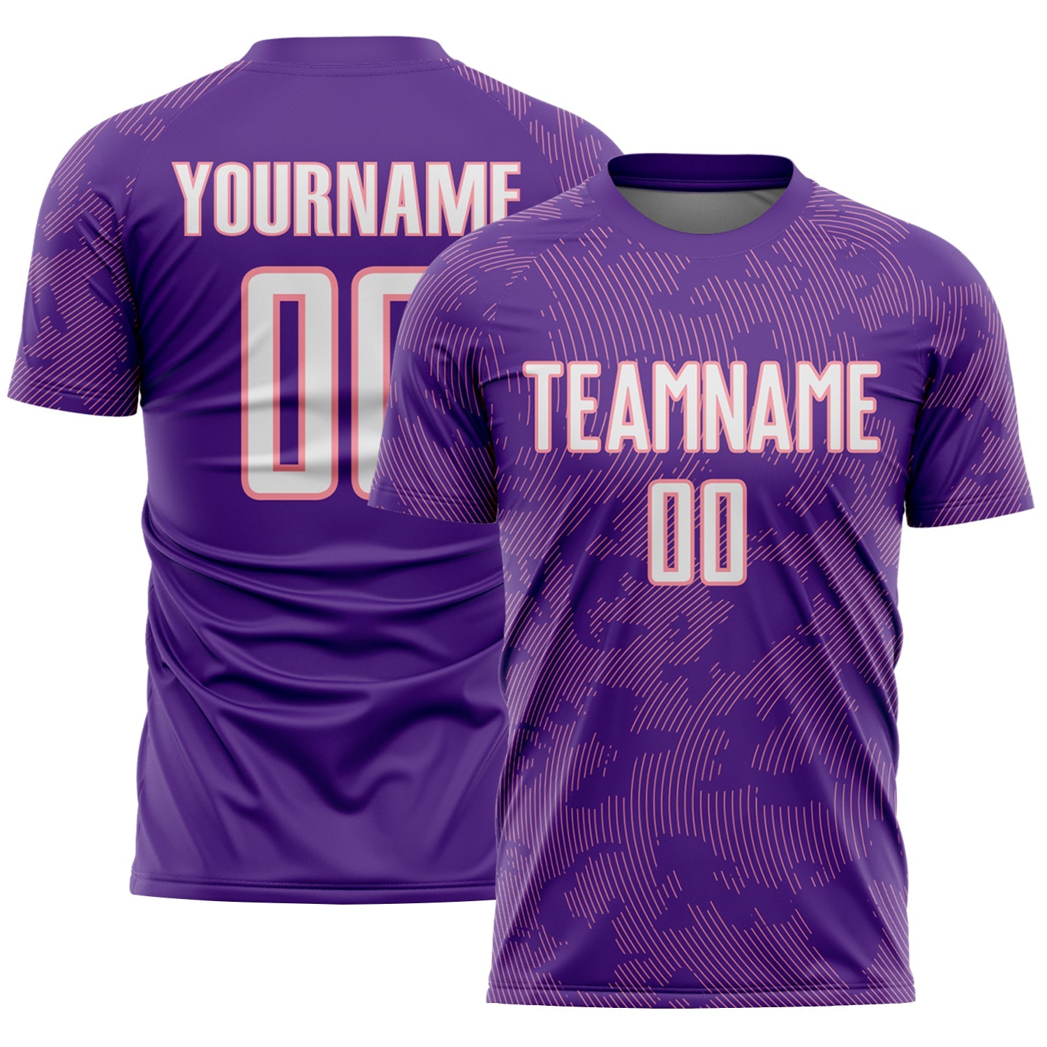 Custom Purple White-Medium Pink Curve Lines Sublimation Soccer Uniform Jersey - Main View