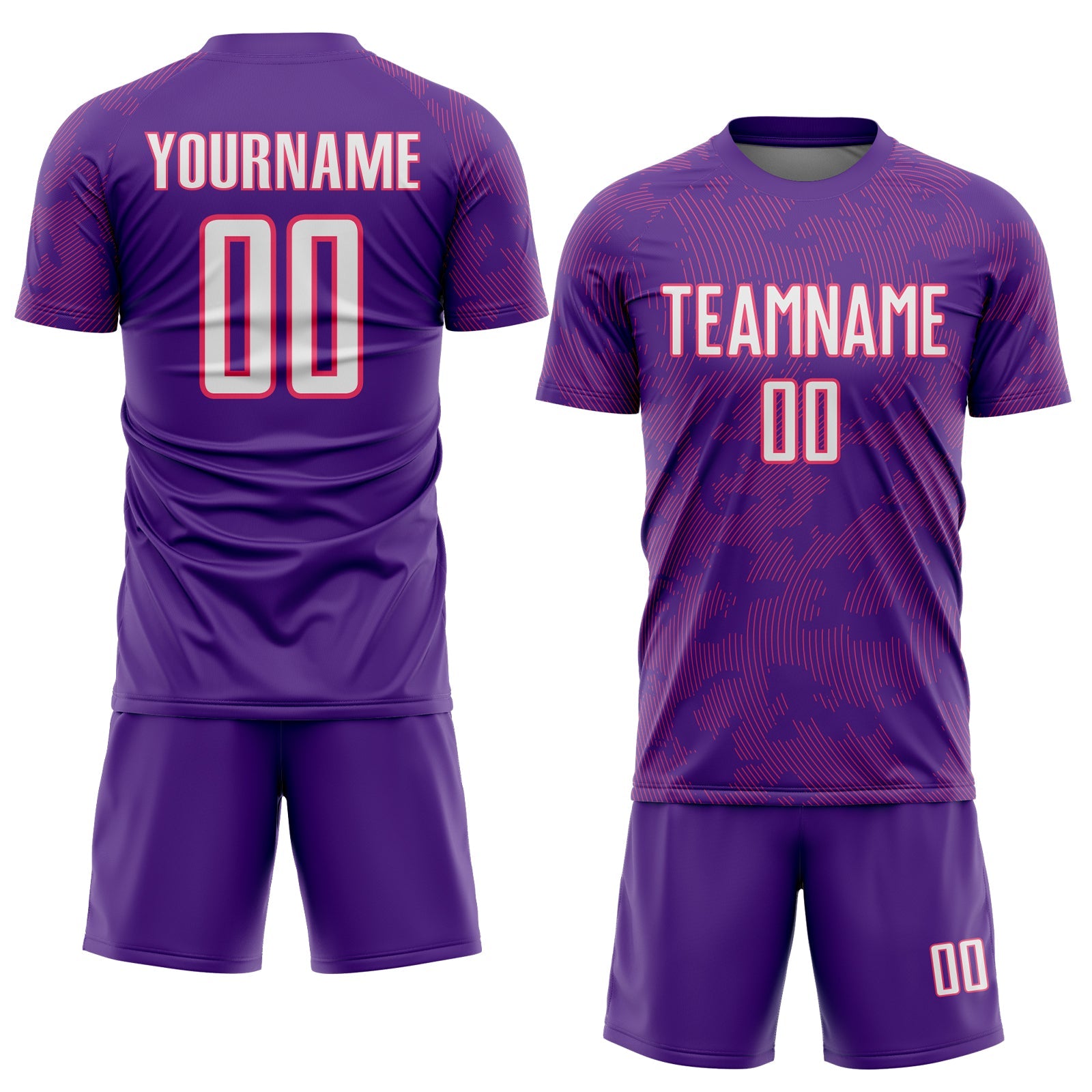 Custom Purple White-Neon Pink Curve Lines Sublimation Soccer Uniform Jersey view 2