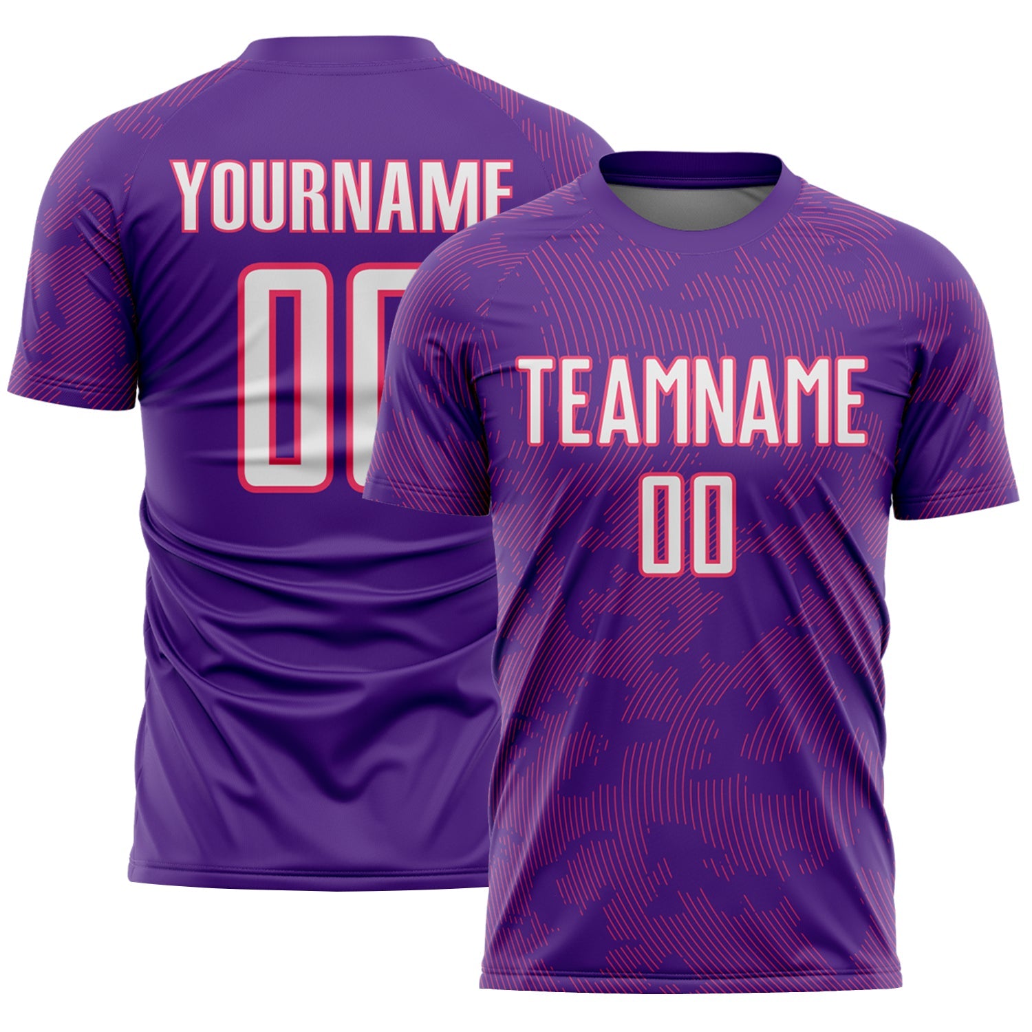 Custom Purple White-Neon Pink Curve Lines Sublimation Soccer Uniform Jersey - Main View