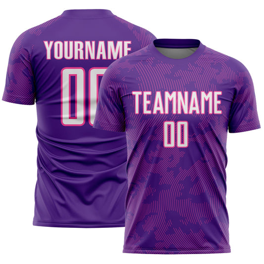 Custom Purple White-Pink Curve Lines Sublimation Soccer Uniform Jersey - Main View