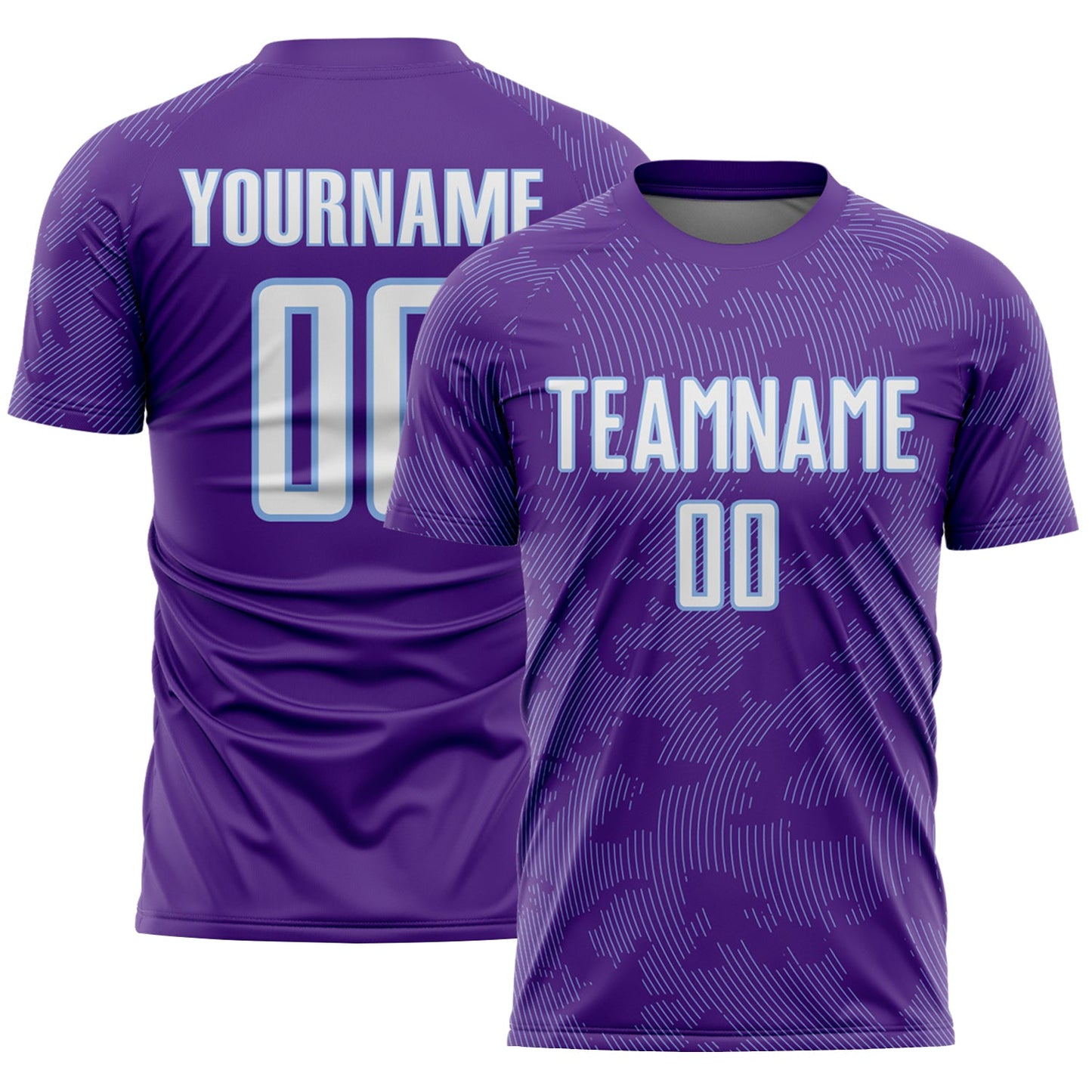 Custom Purple White-Light Blue Curve Lines Sublimation Soccer Uniform Jersey - Main View