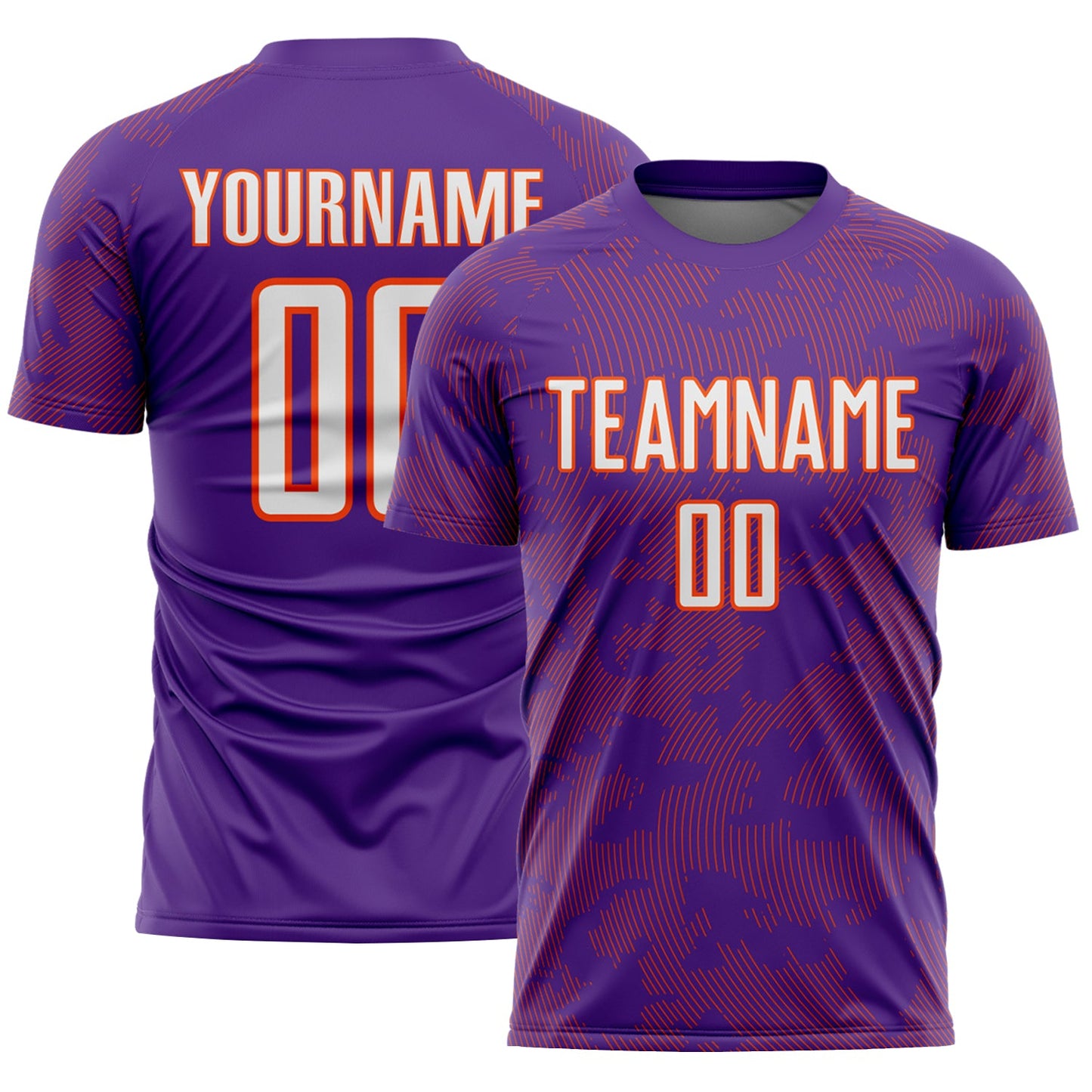 Custom Purple White-Orange Curve Lines Sublimation Soccer Uniform Jersey - Main View