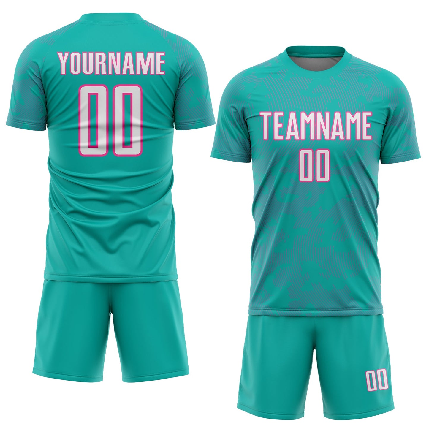 Custom Aqua White-Pink Curve Lines Sublimation Soccer Uniform Jersey view 2