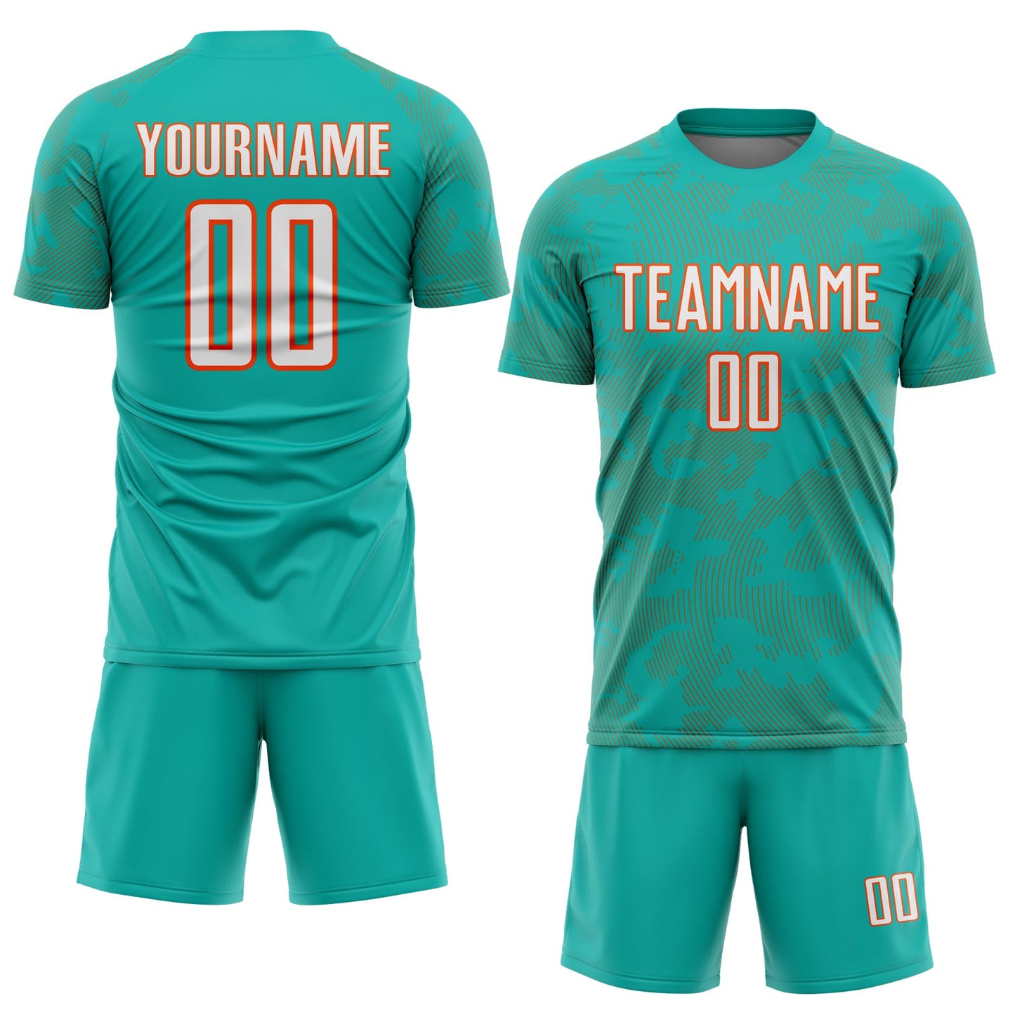 Custom Aqua White-Orange Curve Lines Sublimation Soccer Uniform Jersey view 2