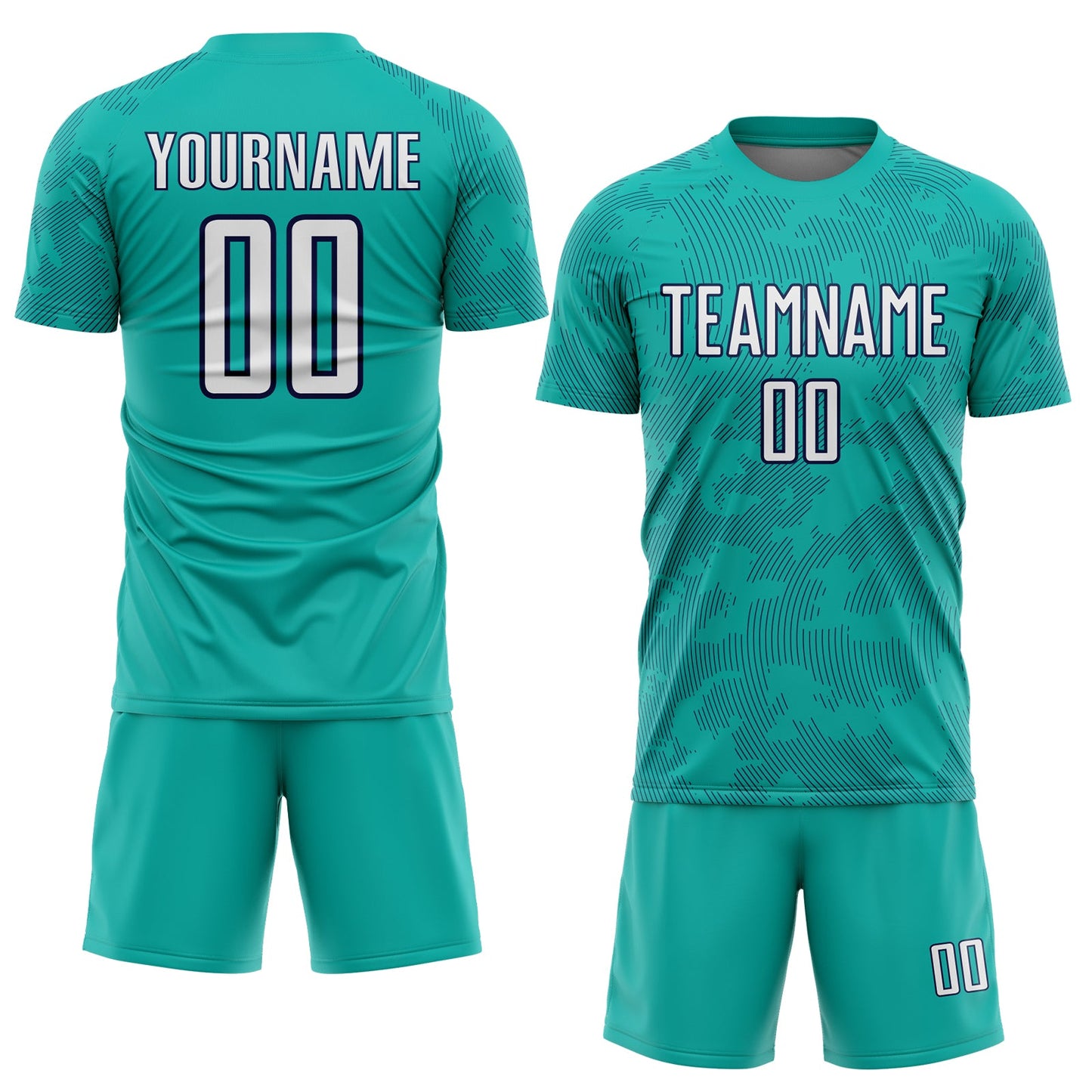 Custom Aqua White-Navy Curve Lines Sublimation Soccer Uniform Jersey view 2