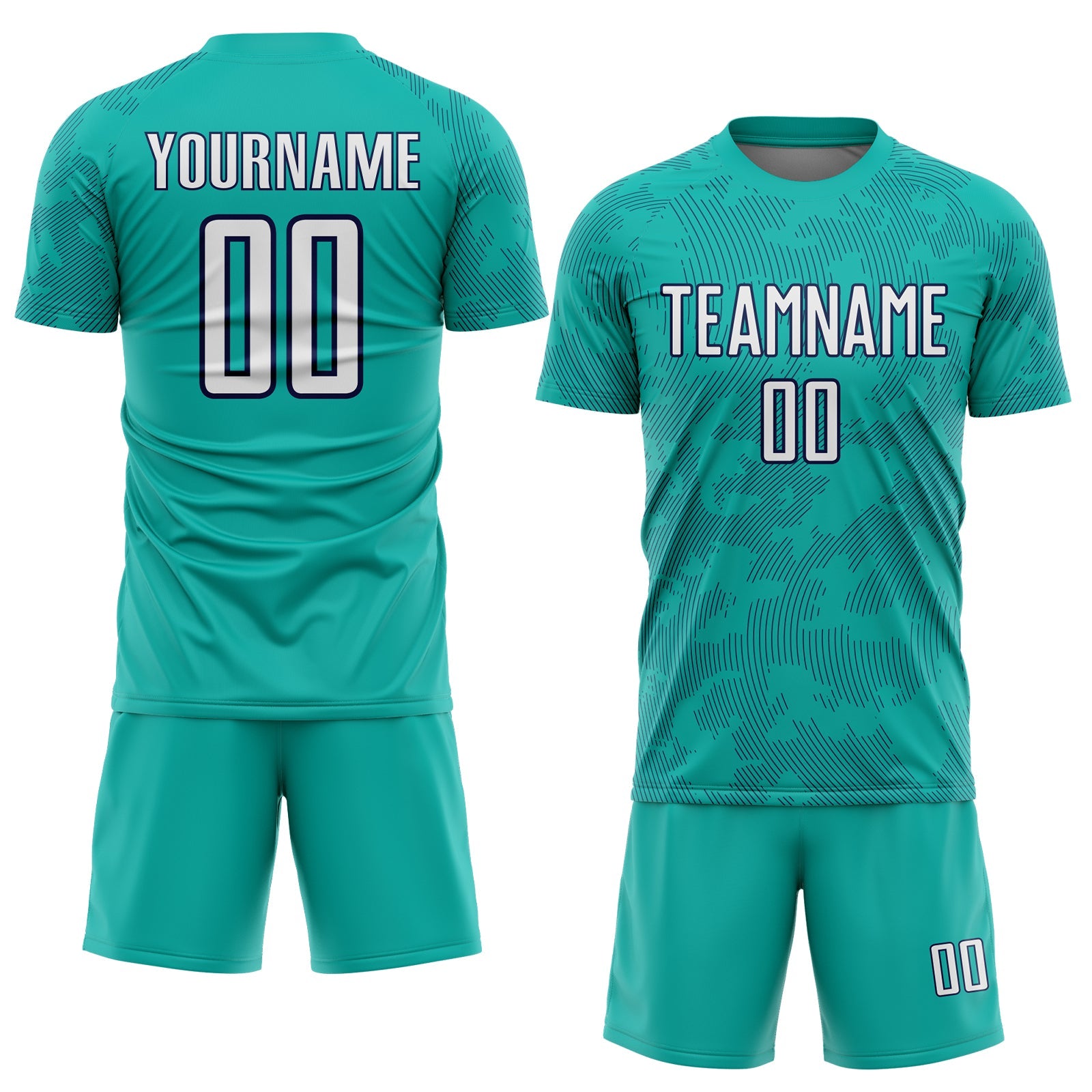 Custom Aqua White-Navy Curve Lines Sublimation Soccer Uniform Jersey view 2
