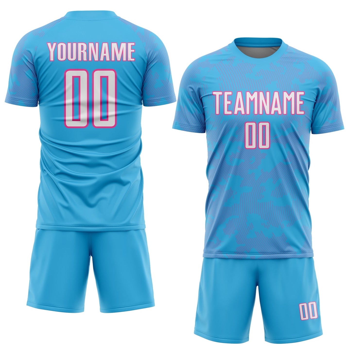 Custom Sky Blue White-Pink Curve Lines Sublimation Soccer Uniform Jersey view 2
