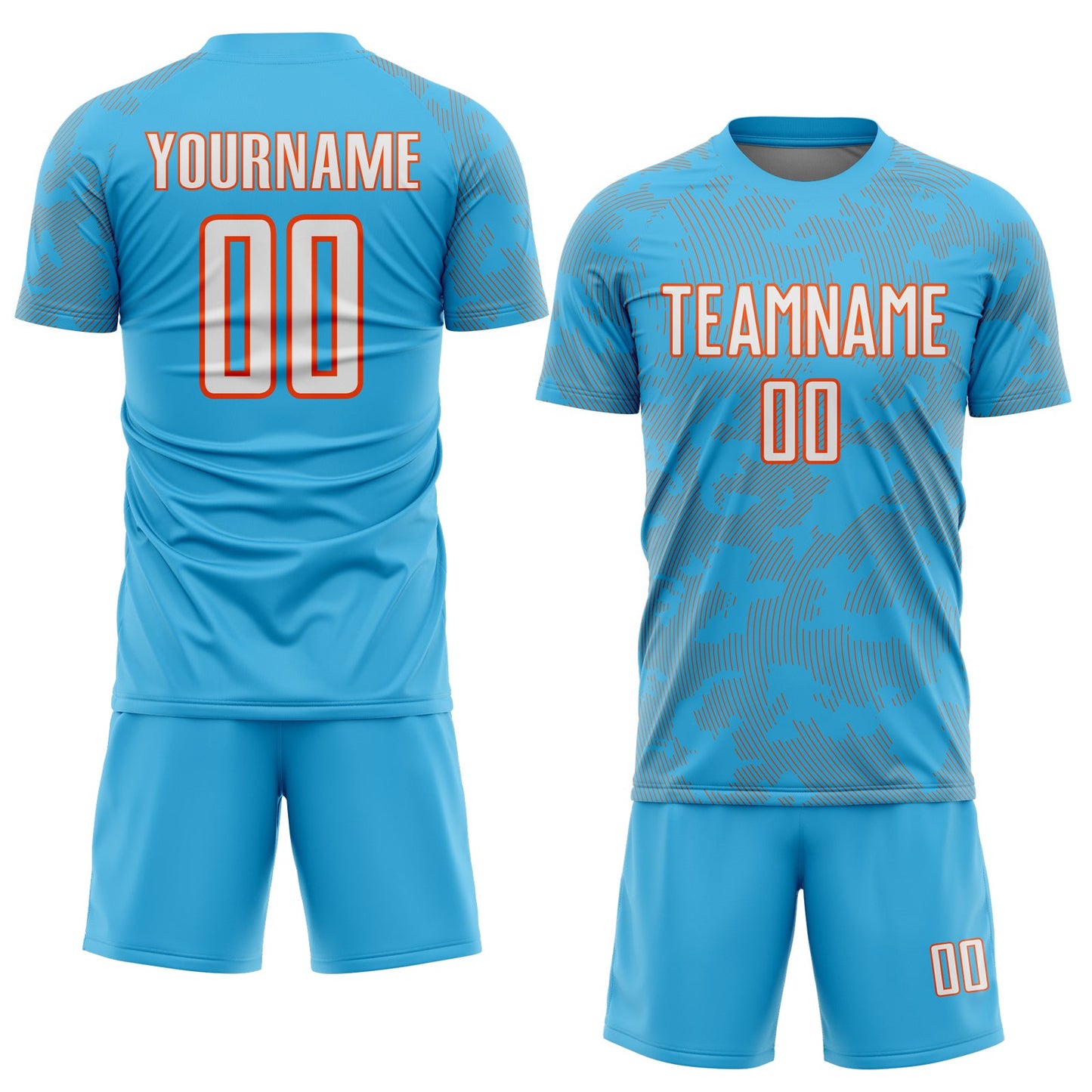 Custom Sky Blue White-Orange Curve Lines Sublimation Soccer Uniform Jersey view 2