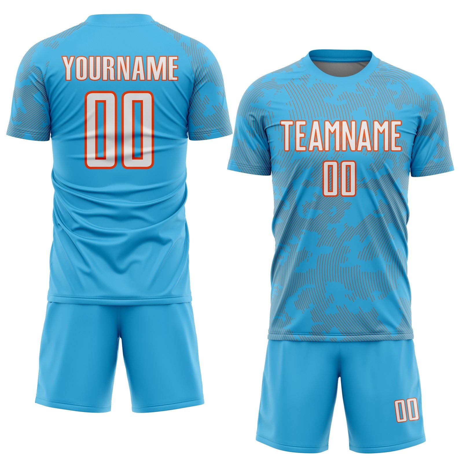 Custom Sky Blue White-Orange Curve Lines Sublimation Soccer Uniform Jersey view 2